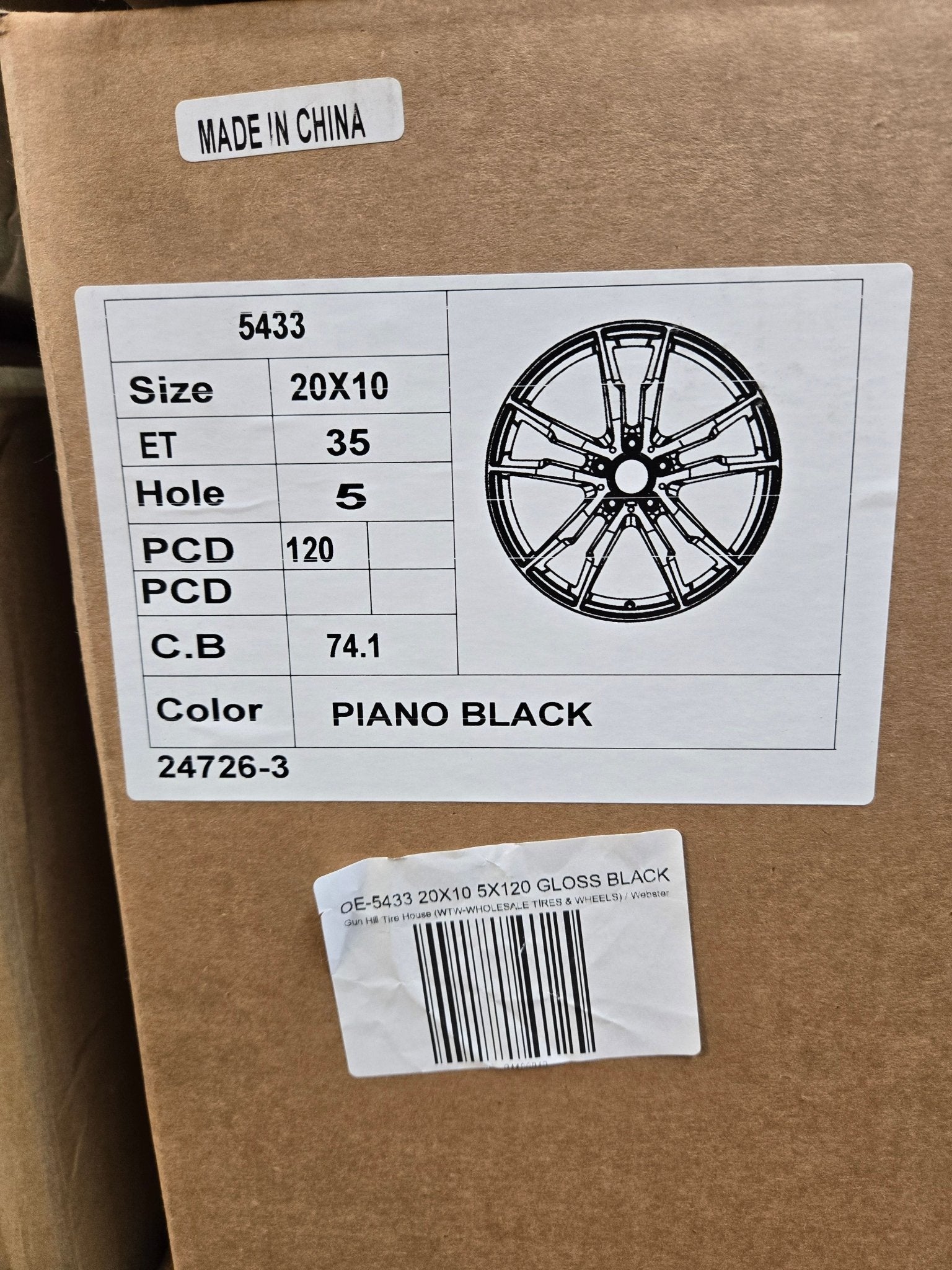 OE - 5433 20X10 5X120 GLOSS BLACK - Gun Hill Tire House (WTW - WHOLESALE TIRES & WHEELS)