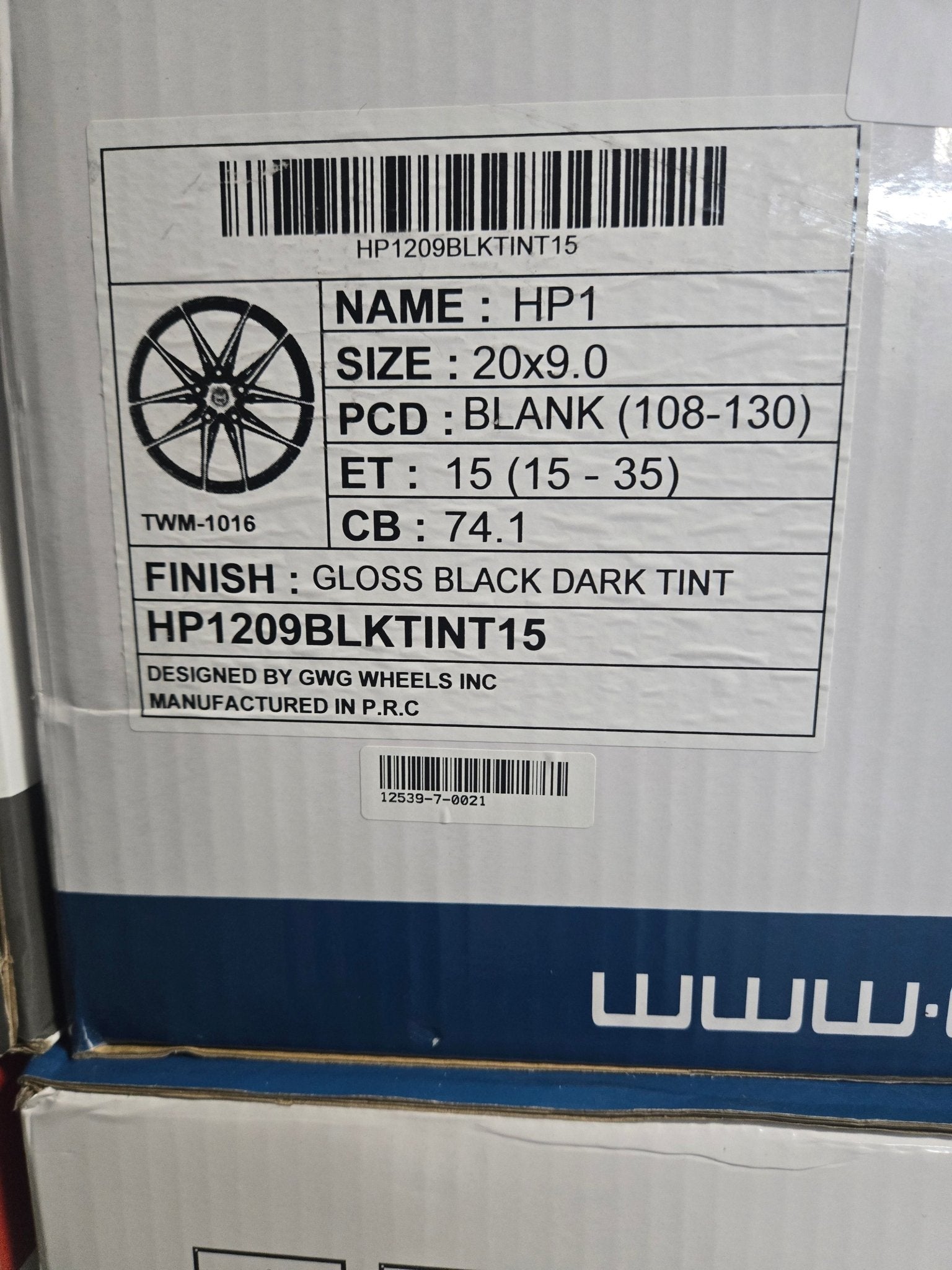 GWG HP1 20X9.0 BLANK GLOSS BLACK DARK TINT - Gun Hill Tire House (WTW - WHOLESALE TIRES & WHEELS)