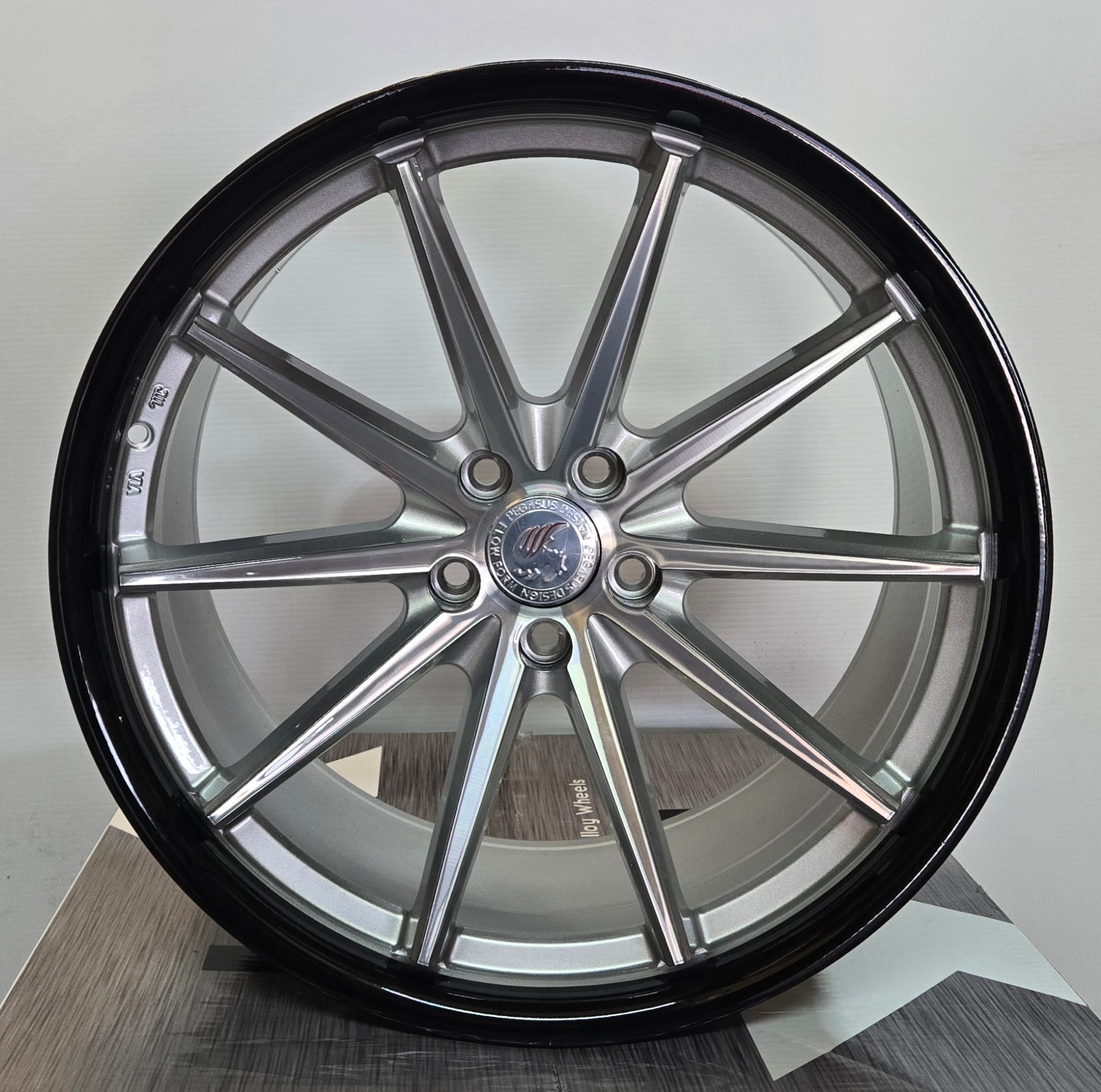 PEGASUS FF53 20X9.0 5X112 5X114.3 BUSHED SILVER FACE BLACK LIP - Gun Hill Tire House (WTW - WHOLESALE TIRES & WHEELS)
