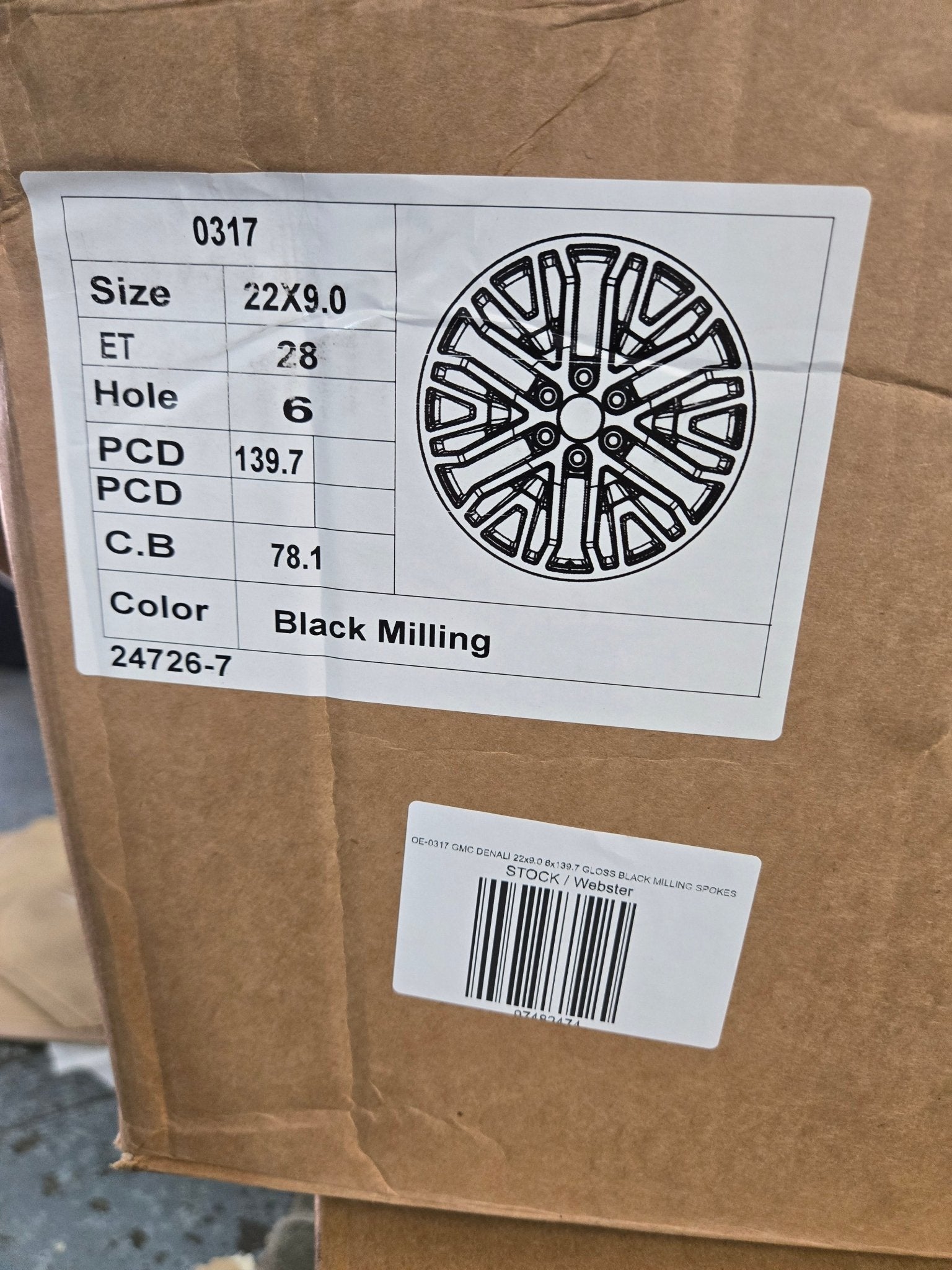 OE - 0317 GMC DENALI 22x9.0 6x139.7 GLOSS BLACK MILLING SPOKES - Gun Hill Tire House (WTW - WHOLESALE TIRES & WHEELS)