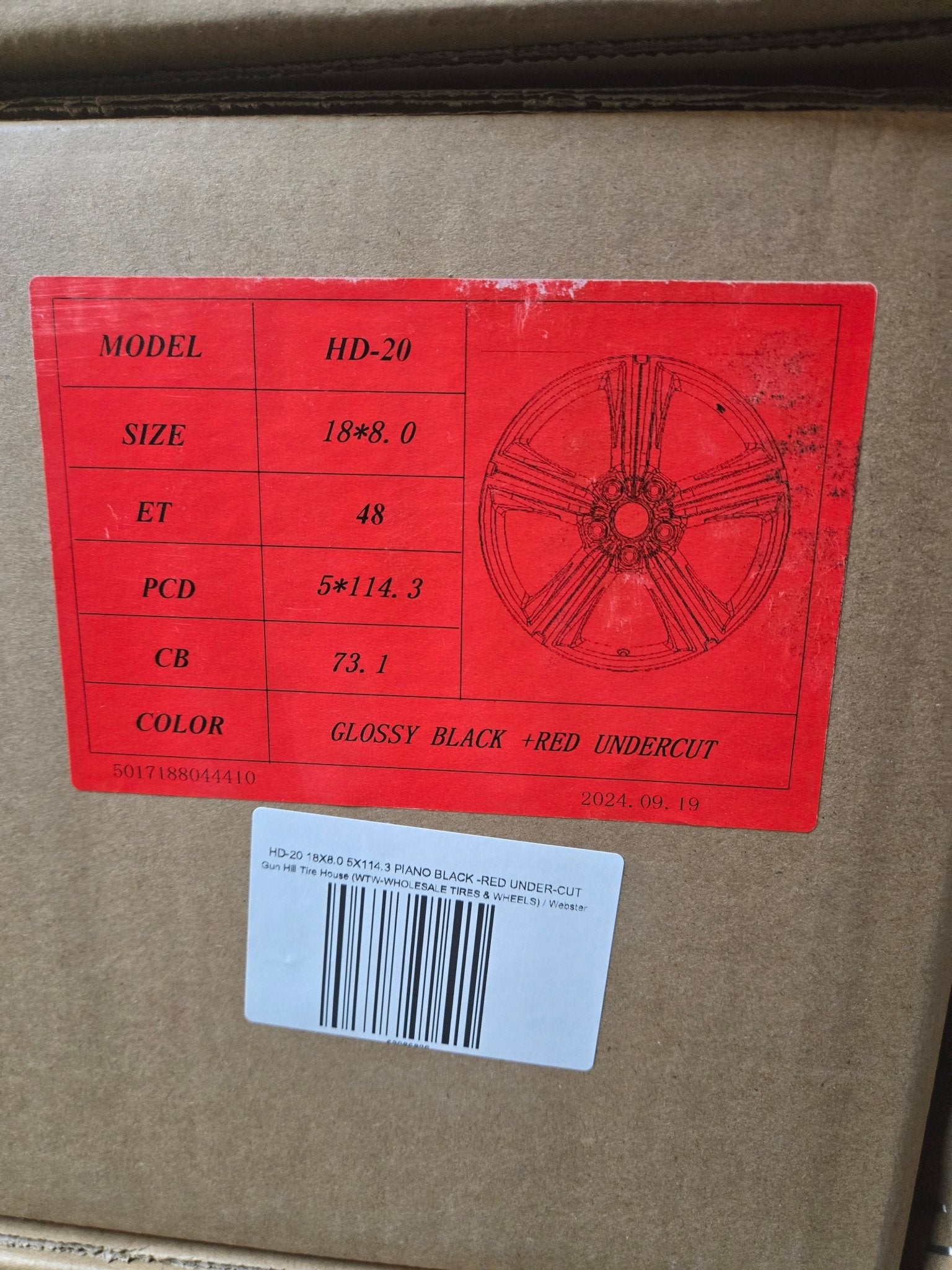 HD - 20 18X8.0 5X114.3 PIANO BLACK - RED UNDER - CUT - Gun Hill Tire House (WTW - WHOLESALE TIRES & WHEELS)