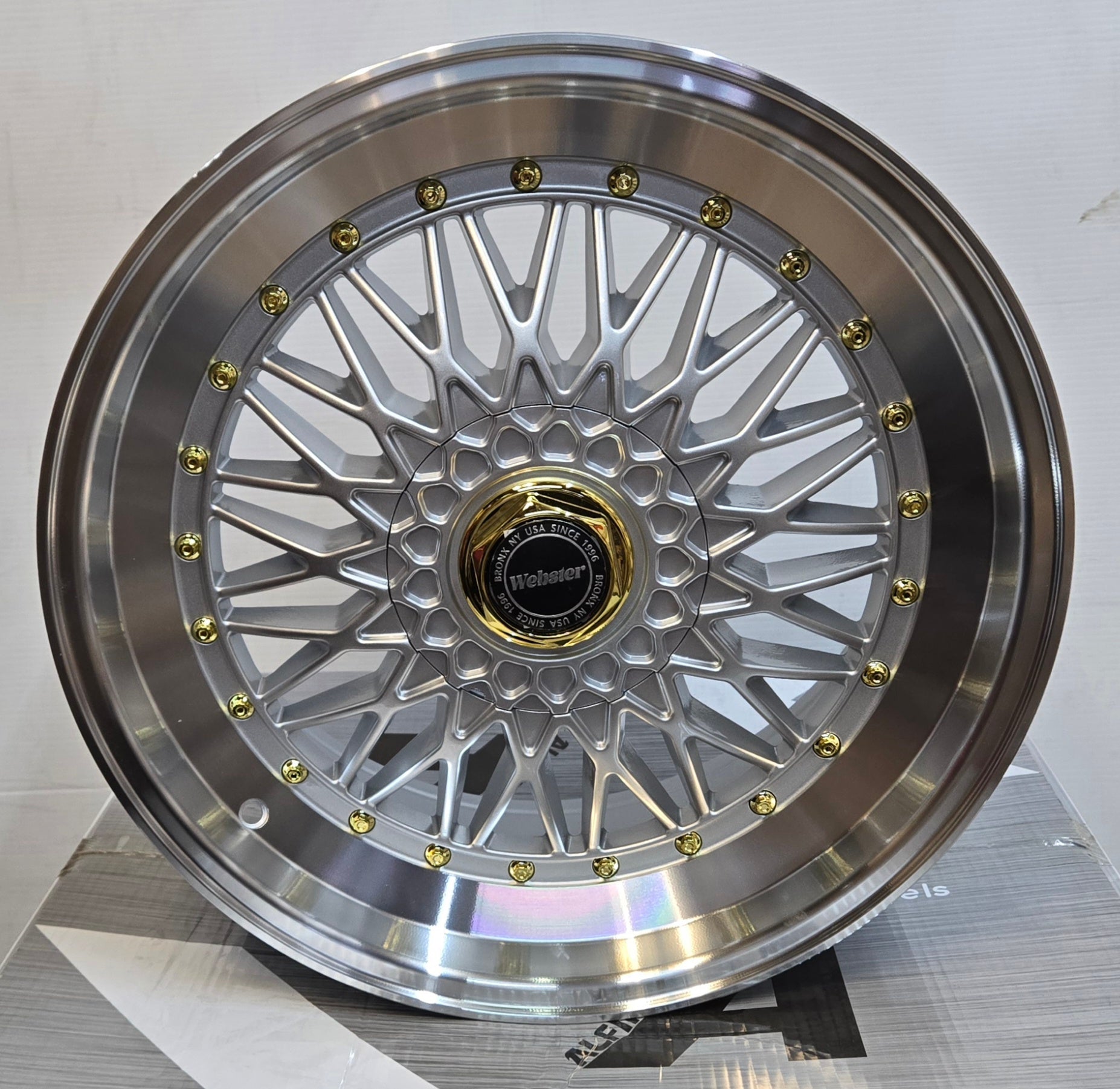 RBM2 1101 SUPER - RS TRIPPLE LIP STYLE 18x8.5 5X112 / 5X114.3 / 5x120 SILVER MACHINED LIP CHROME RIVETS - Gun Hill Tire House (WTW - WHOLESALE TIRES & WHEELS)