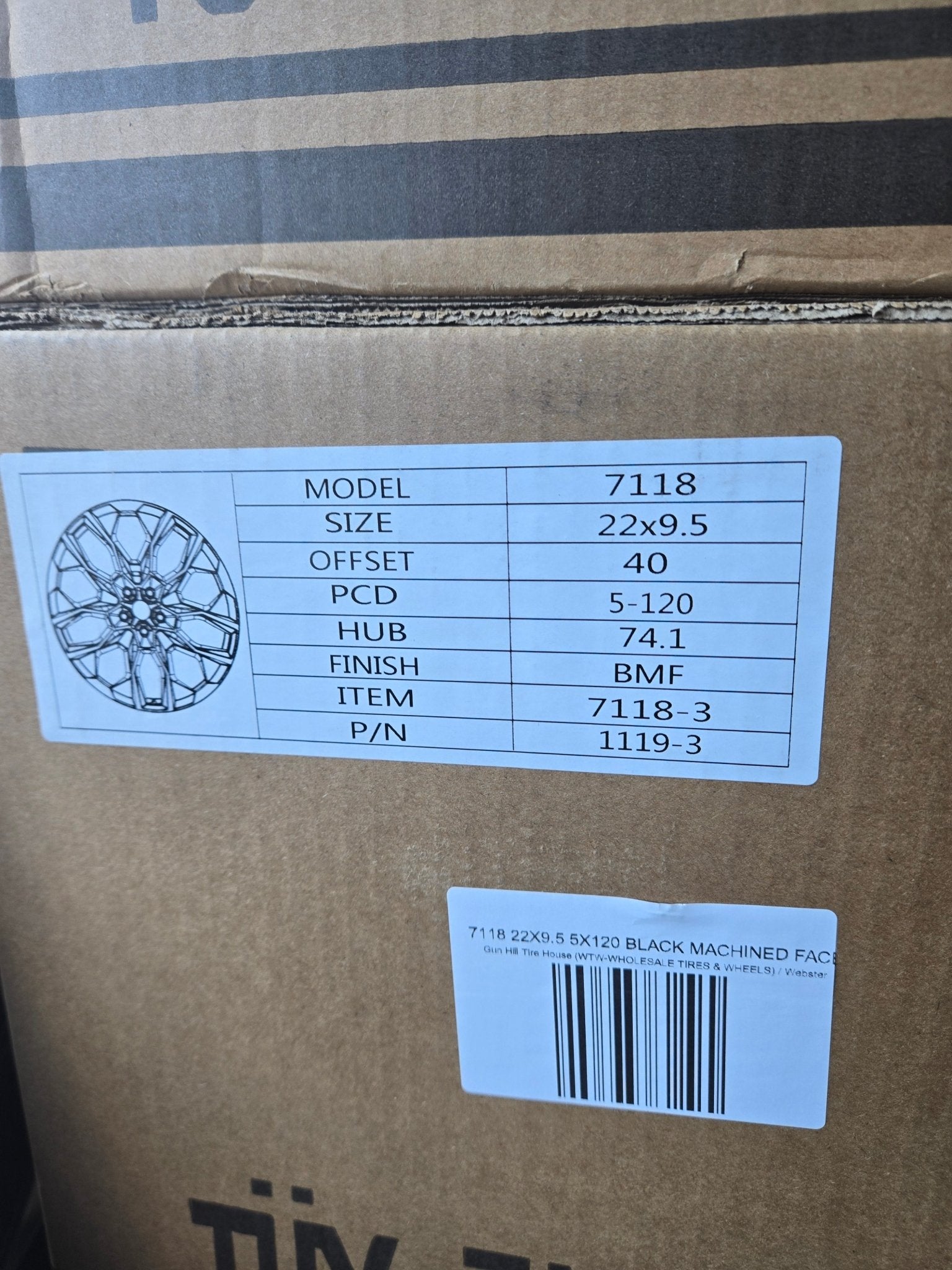 7118 22X10.5 5X120 BLACK MACHINED FACE - Gun Hill Tire House (WTW - WHOLESALE TIRES & WHEELS)