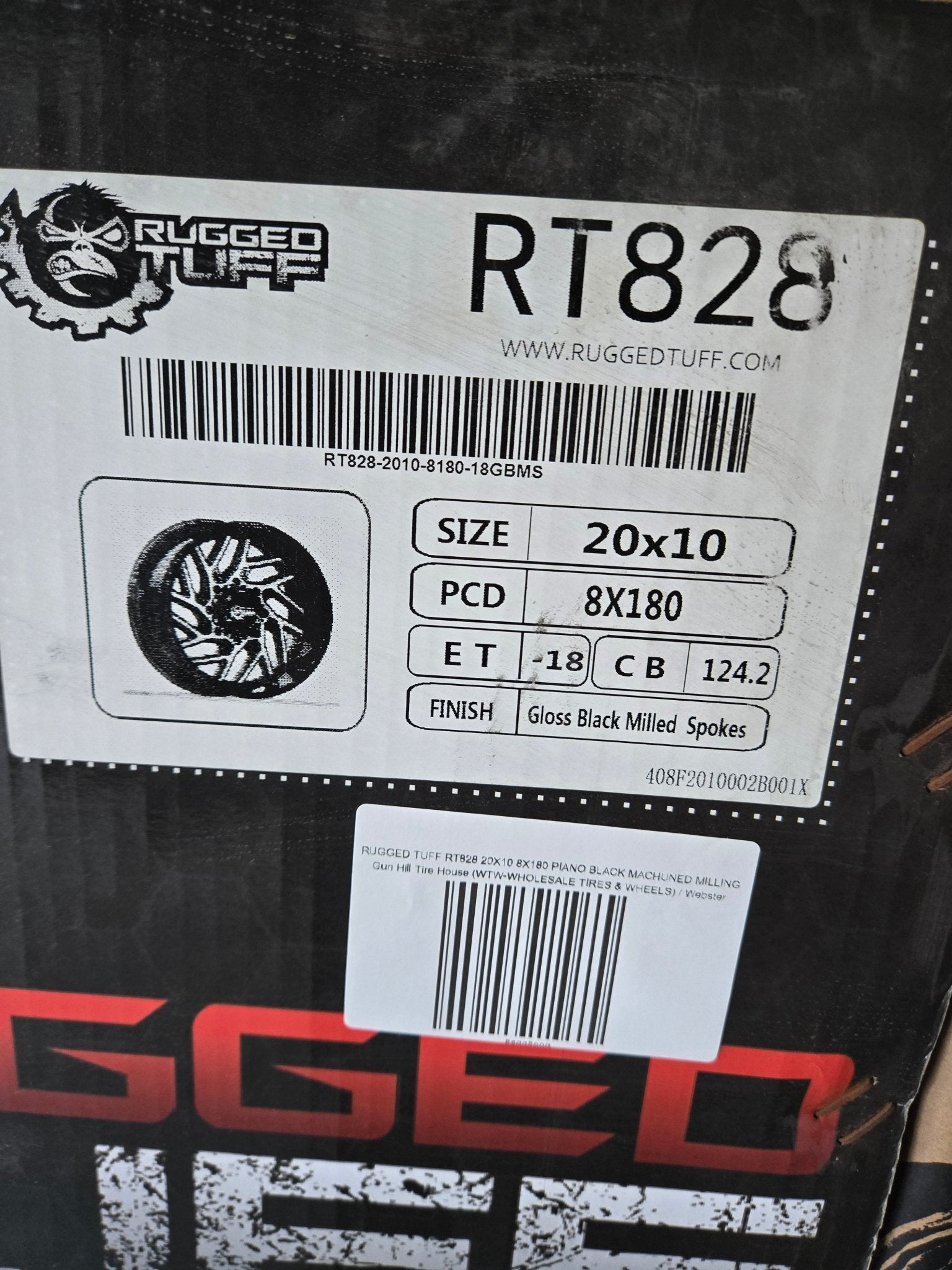 RUGGED TUFF RT828 20X10 8X180 PIANO BLACK MACHUNED MILLING - Gun Hill Tire House (WTW - WHOLESALE TIRES & WHEELS)