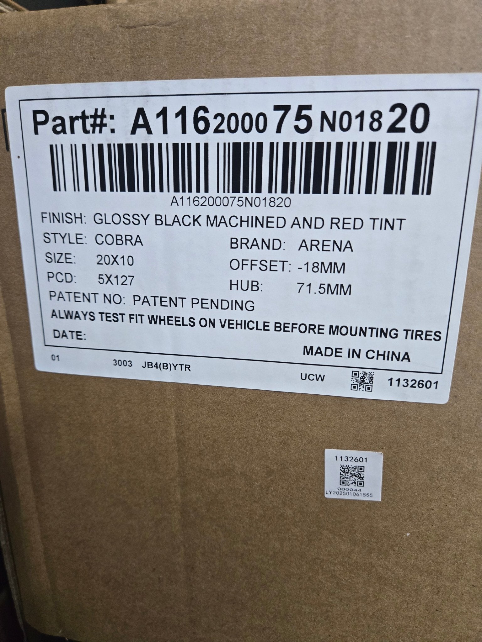 A116 ARENA COBRA 20x10 5x127 GLOSS BLACK MACHINED AND RED TINT - Gun Hill Tire House (WTW - WHOLESALE TIRES & WHEELS)