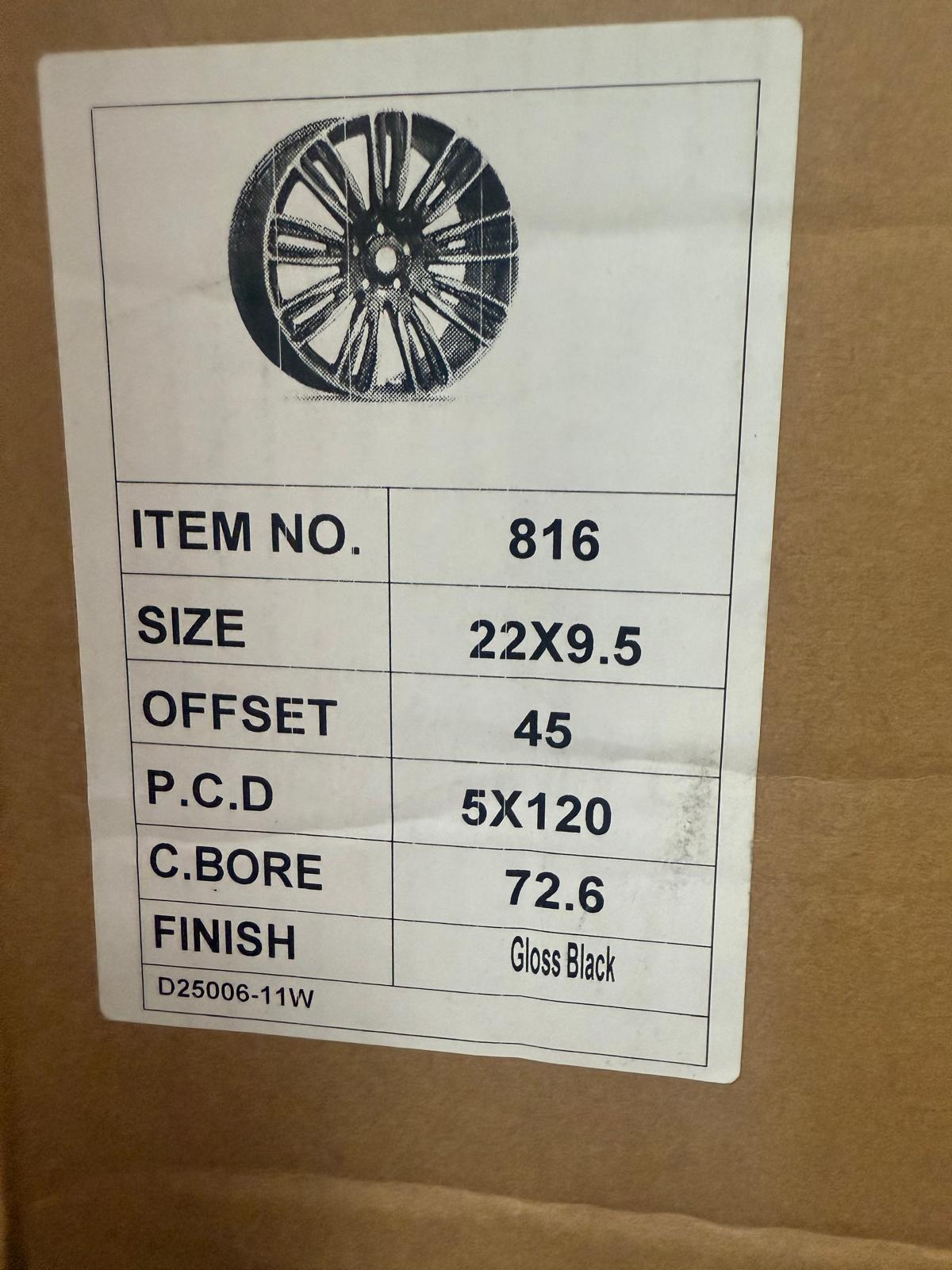 816 22X9.5 5X120 PIANO BLACK - Gun Hill Tire House (WTW - WHOLESALE TIRES & WHEELS)