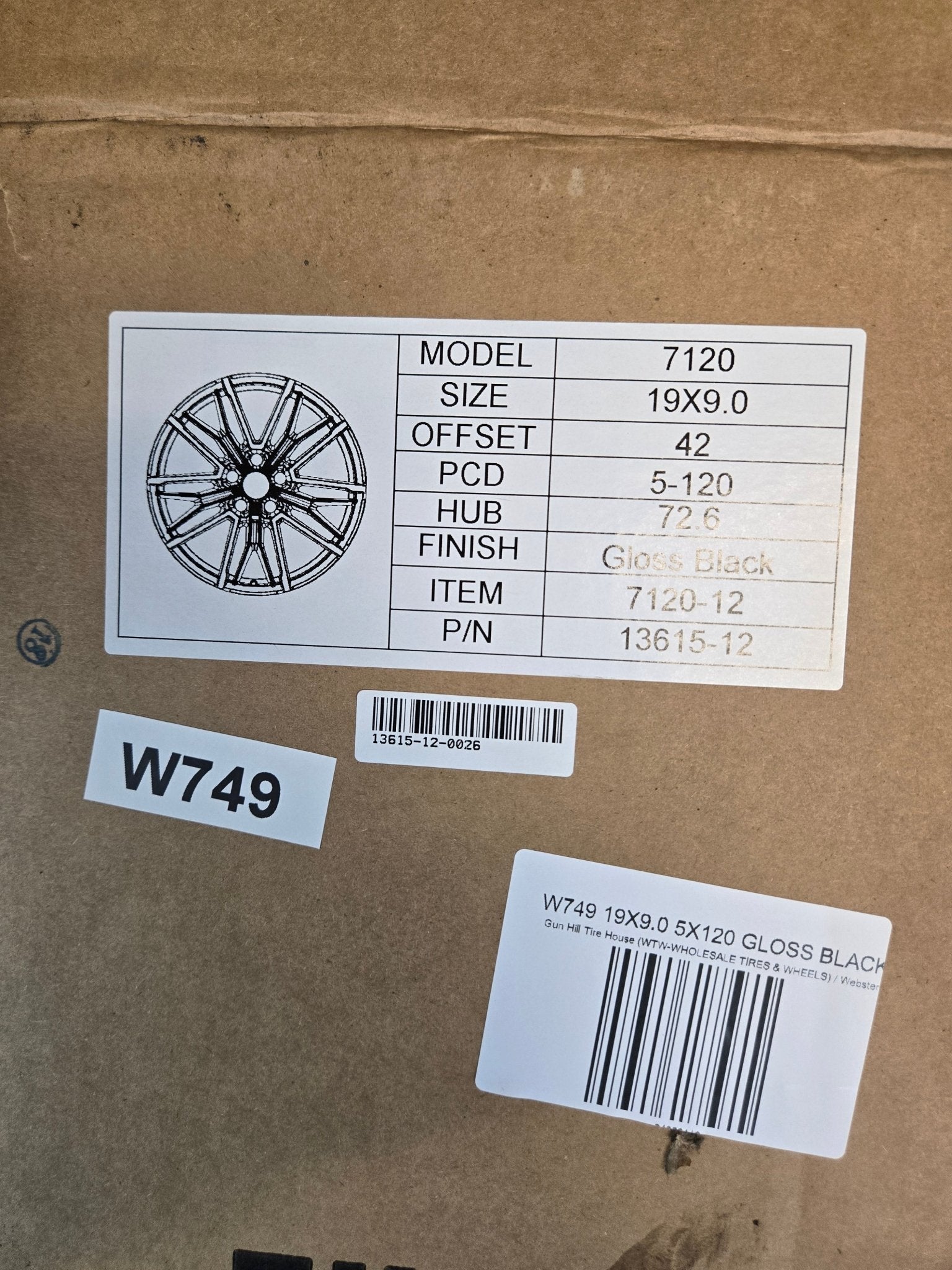 W749 19X9.0 5X120 GLOSS BLACK - Gun Hill Tire House (WTW - WHOLESALE TIRES & WHEELS)