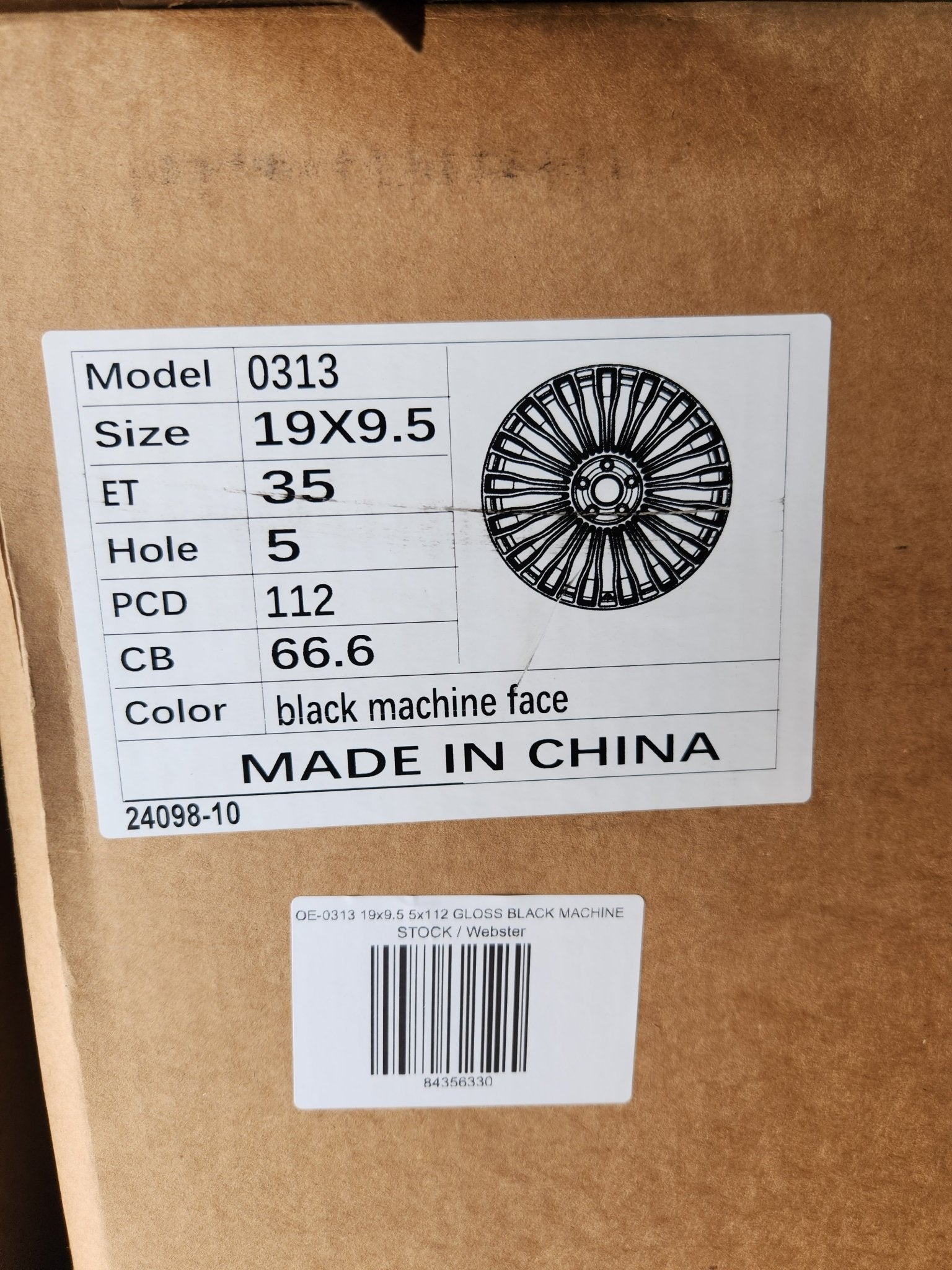 OE - 0313 19x9.5 5x112 GLOSS BLACK MACHINE - Gun Hill Tire House (WTW - WHOLESALE TIRES & WHEELS)