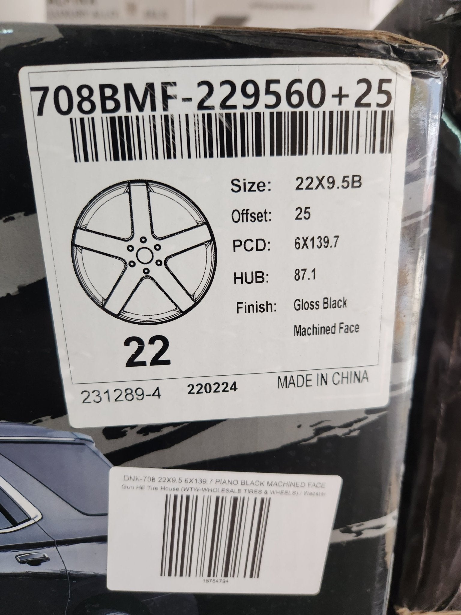 DNK - 708 22X9.5 6X139.7 PIANO BLACK MACHINED FACE - Gun Hill Tire House (WTW - WHOLESALE TIRES & WHEELS)