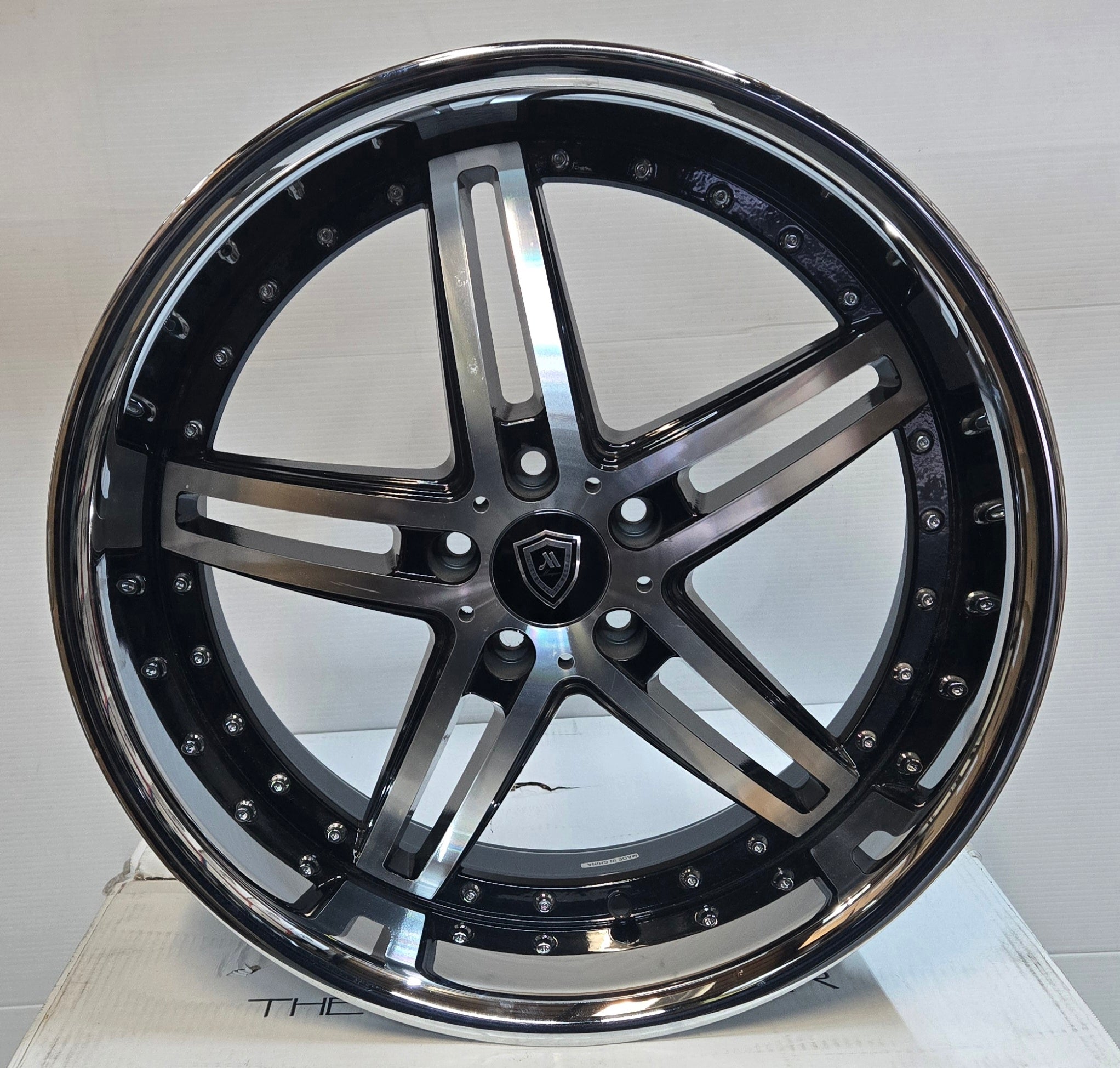 5329A 20X9.5 5X112 BLACK POLISH LIP STAINLESS LIP