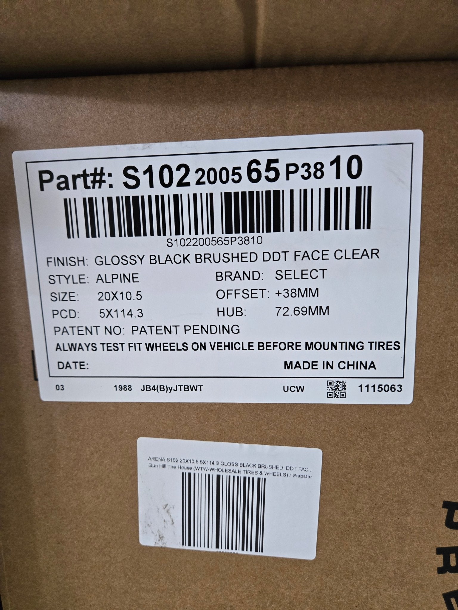 ARENA S102 ALPHINE 20X10.5 5X114.3 GLOSS BLACK BRUSHED DDT FACE CLEAR - Gun Hill Tire House (WTW - WHOLESALE TIRES & WHEELS)