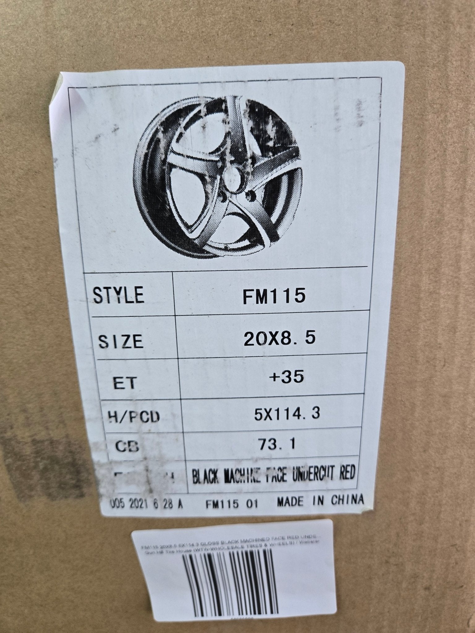 FM115 20X8.5 5X114.3 GLOSS BLACK MACHINED FACE RED UNDER CUT - Gun Hill Tire House (WTW - WHOLESALE TIRES & WHEELS)