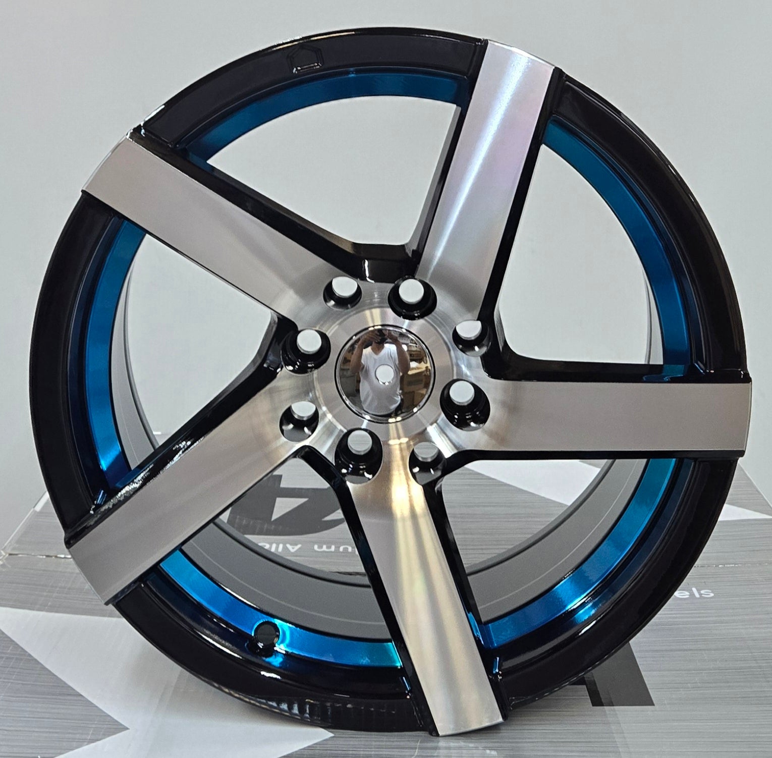 NISOSHI NS36 15x7.0 4x100 4x114.3 BLACK MACHINED FACE BLUE UNDERCUT - Gun Hill Tire House (WTW - WHOLESALE TIRES & WHEELS)