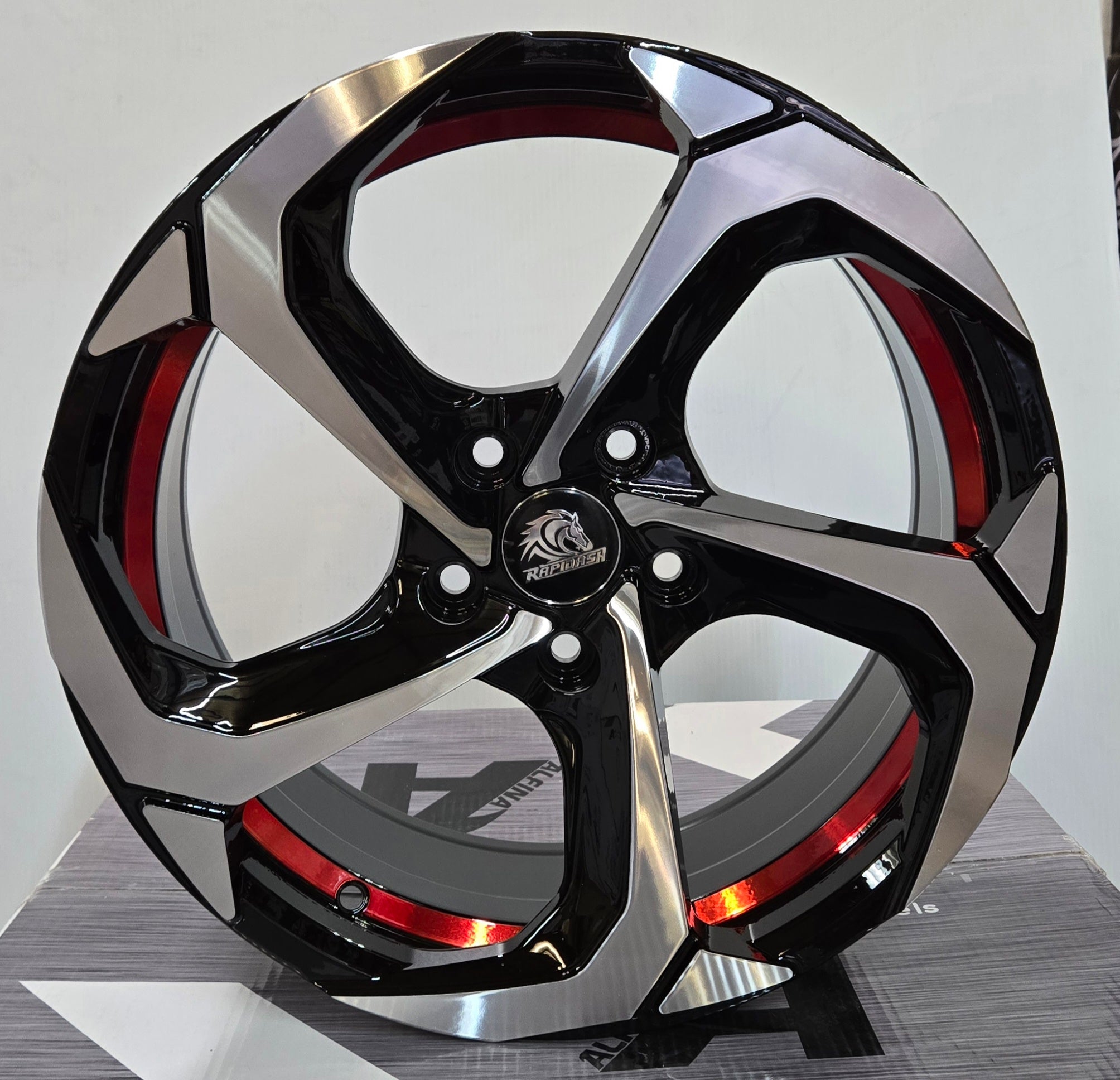 X1049 17x7.5 5x114.3 GLOSS BLACK MACHINED FACE RED UNDER CUT - Gun Hill Tire House (WTW - WHOLESALE TIRES & WHEELS)