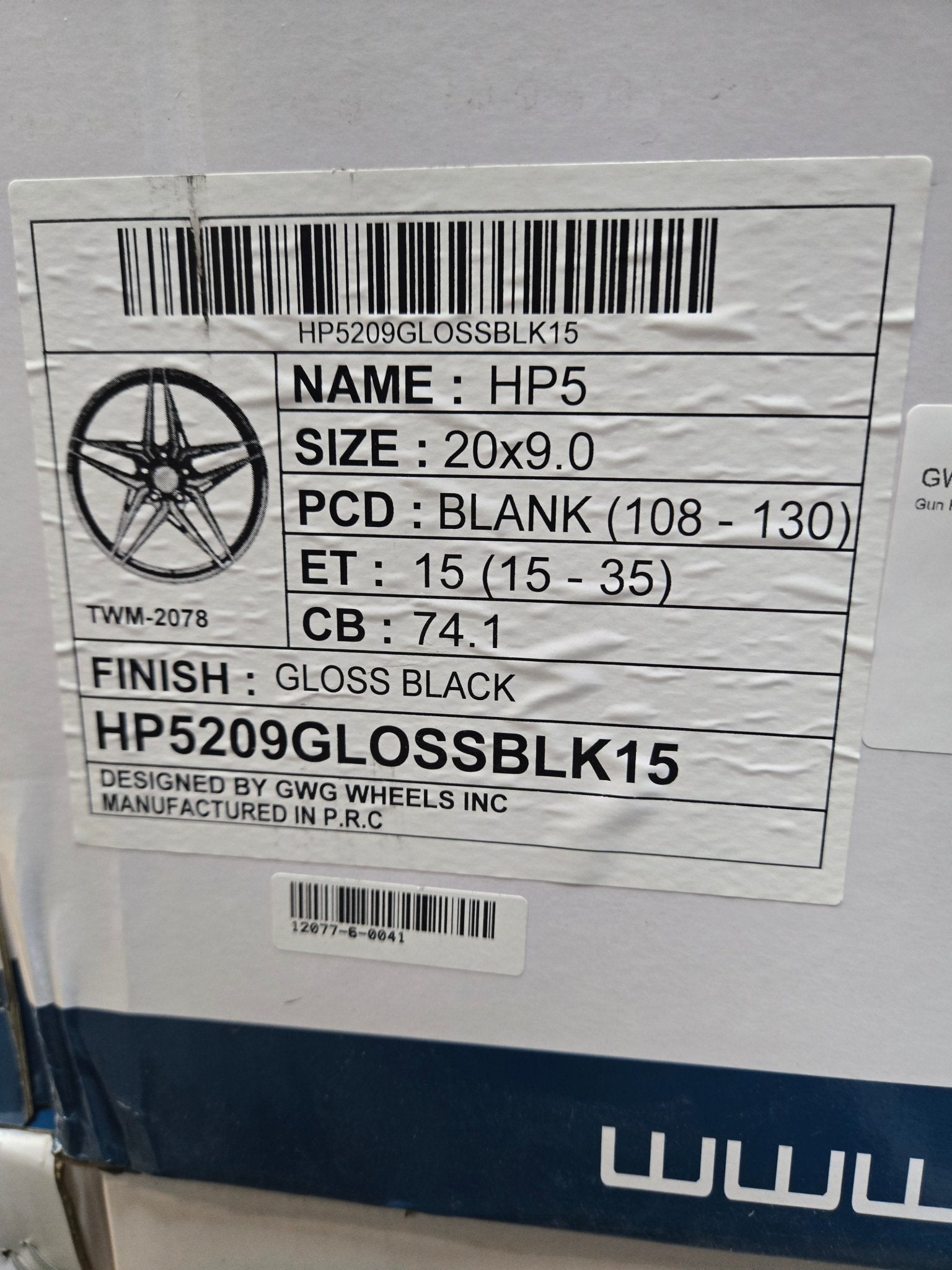 GWG HP5 20X9.0 BLANK GLOSS BLACK - Gun Hill Tire House (WTW - WHOLESALE TIRES & WHEELS)