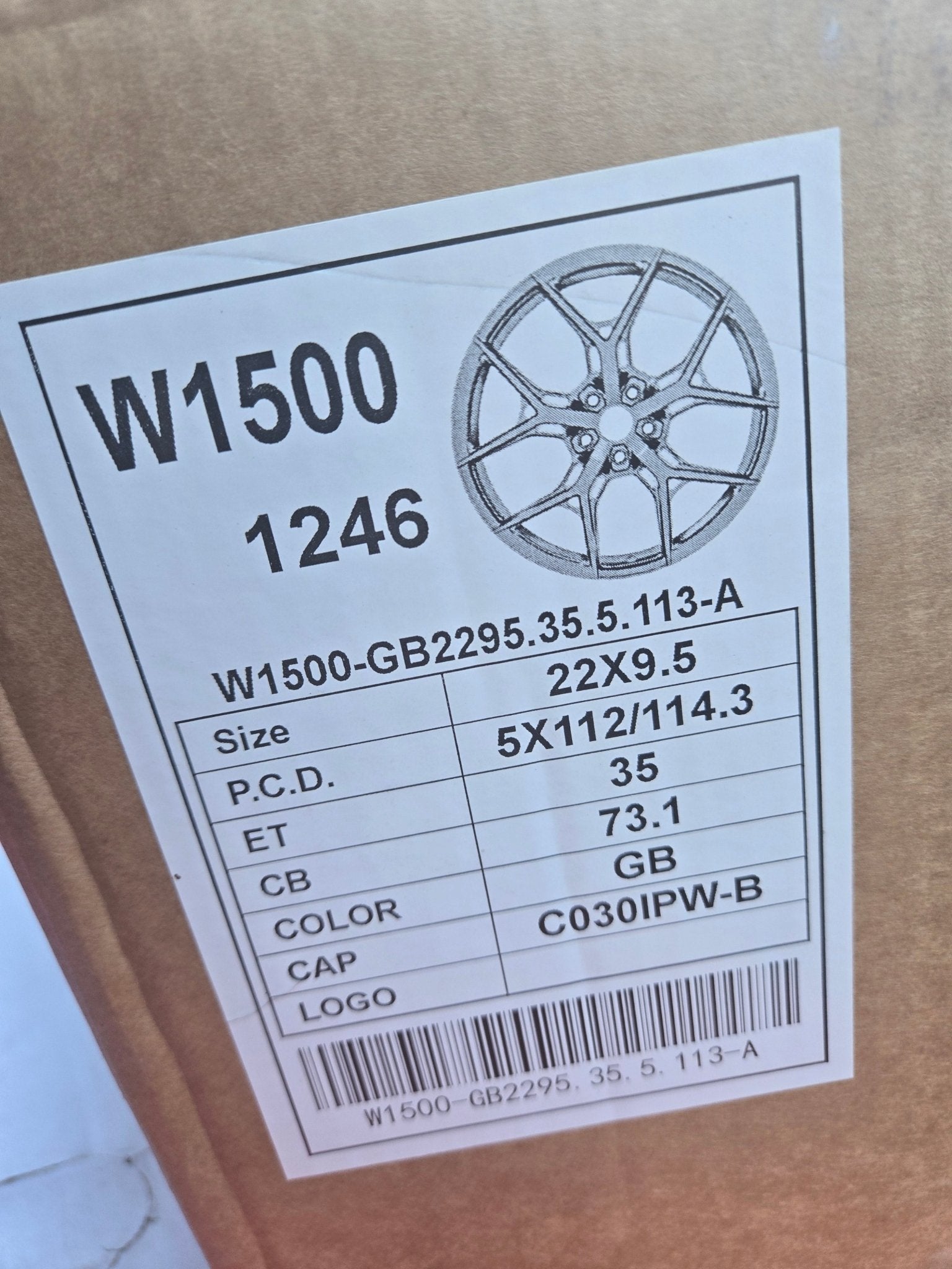 W1500 1696 22x9.5 5x112 / 5x114.3 GLOSS BLACK - Gun Hill Tire House (WTW - WHOLESALE TIRES & WHEELS)