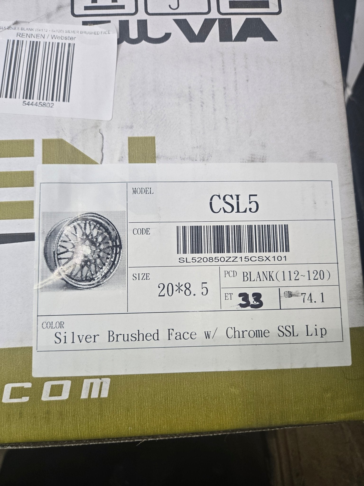 RENNEN CSL5 20x8.5 BLANK (5x112 - 5x120) SILVER BRUSHED FACE W CHROME SSL LIP - Gun Hill Tire House (WTW - WHOLESALE TIRES & WHEELS)