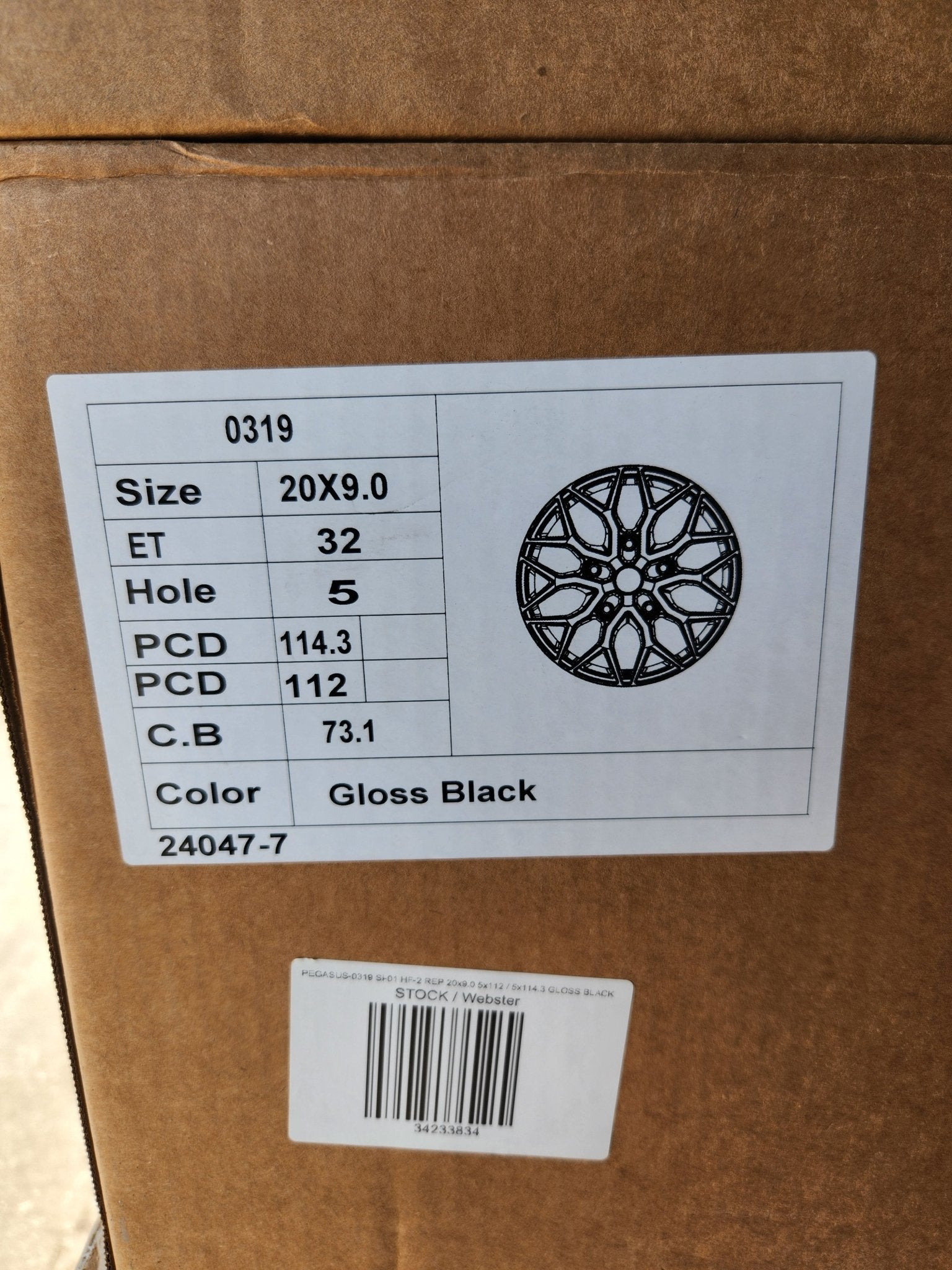 PEGASUS - 0319 507 Si - 01 HF - 2 REP 20x9.0 5x112 / 5x114.3 GLOSS BLACK - Gun Hill Tire House (WTW - WHOLESALE TIRES & WHEELS)