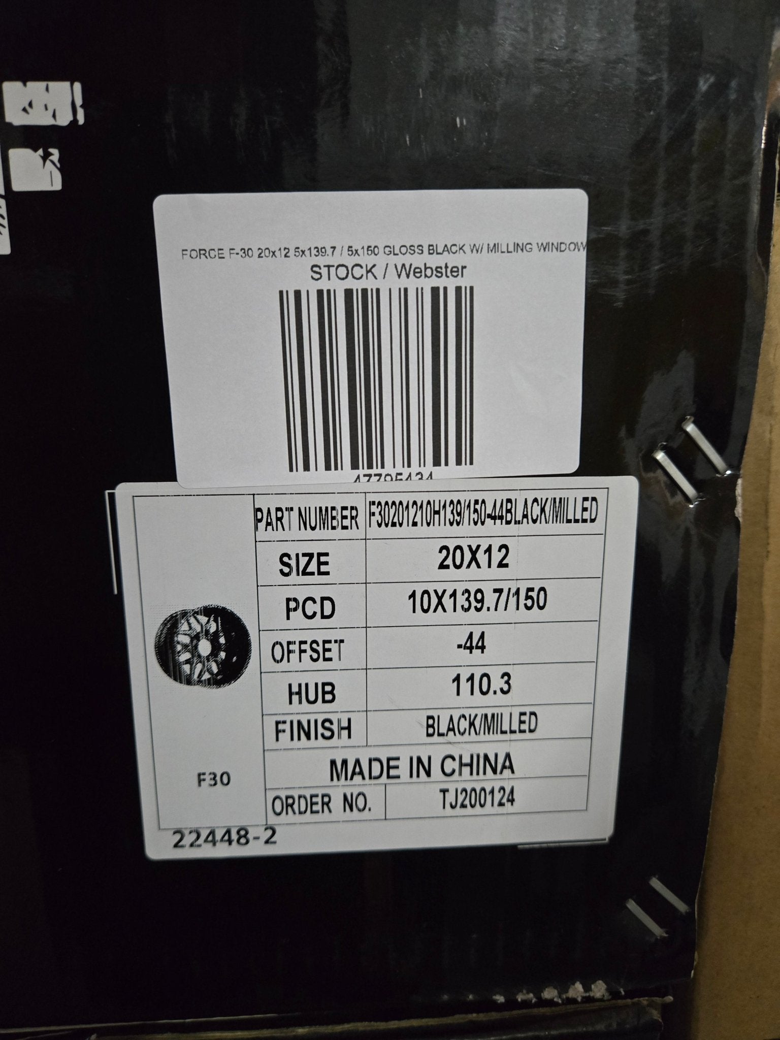 FORCE F - 30 20x12 5x139.7 / 5x150 GLOSS BLACK W/ MILLING WINDOW - Gun Hill Tire House (WTW - WHOLESALE TIRES & WHEELS)