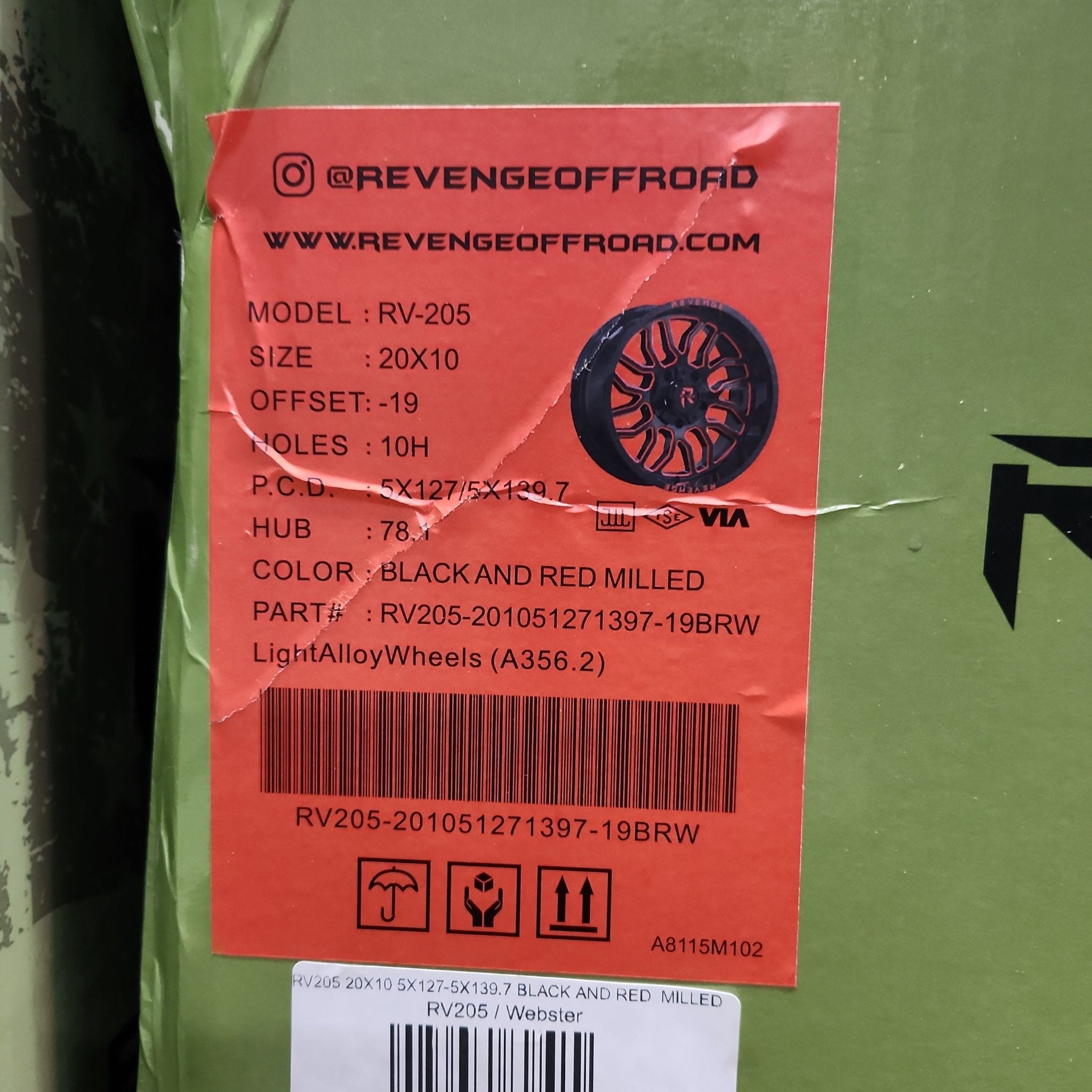 REVENGE RV - 205 20X10 5X127 / 5X139.7 BLACK AND RED MILLED - Gun Hill Tire House (WTW - WHOLESALE TIRES & WHEELS)