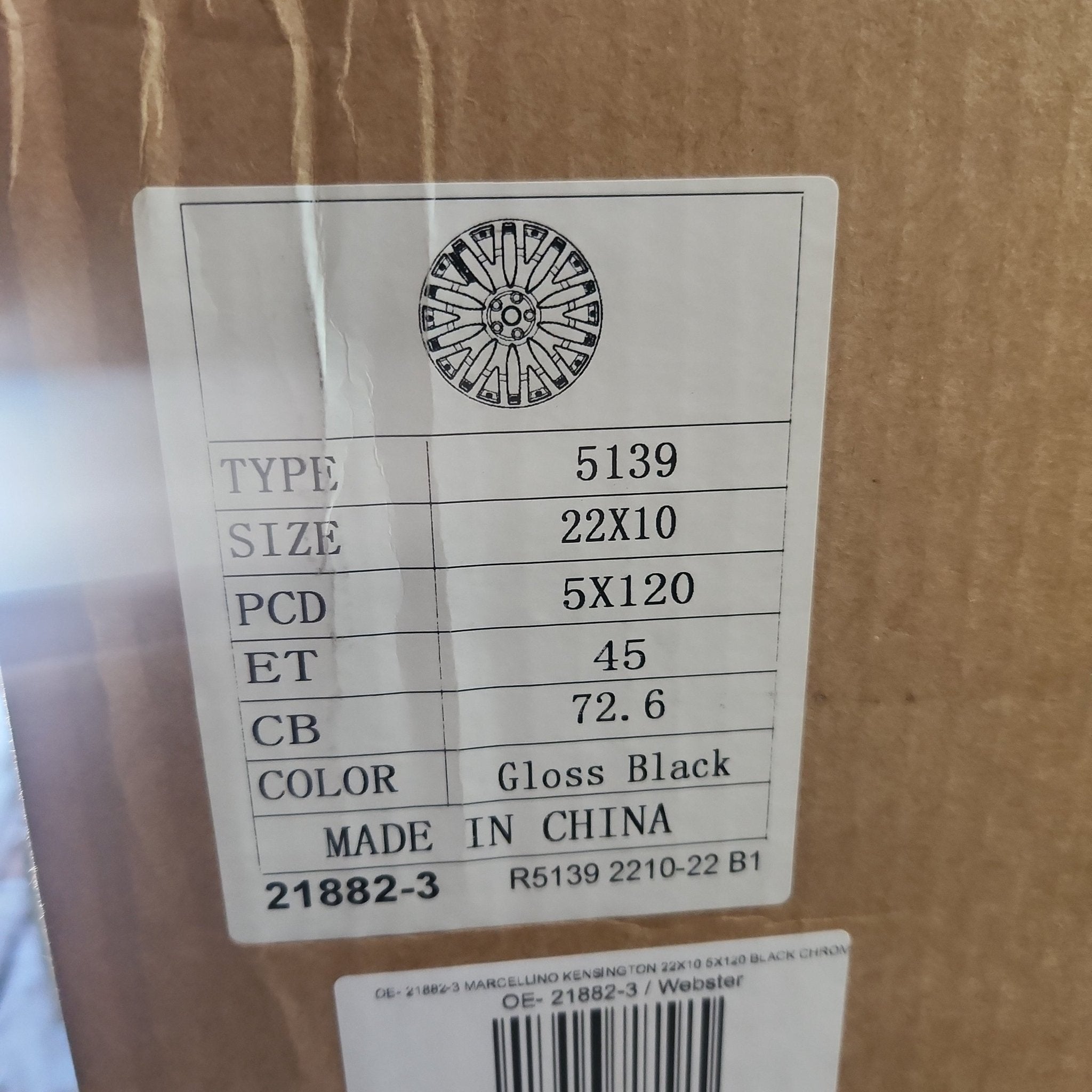 OE - 21882 - 3 MARCELLINO KENSINGTON 22X10 5X120 BLACK CHROME RIVETS - Gun Hill Tire House (WTW - WHOLESALE TIRES & WHEELS)