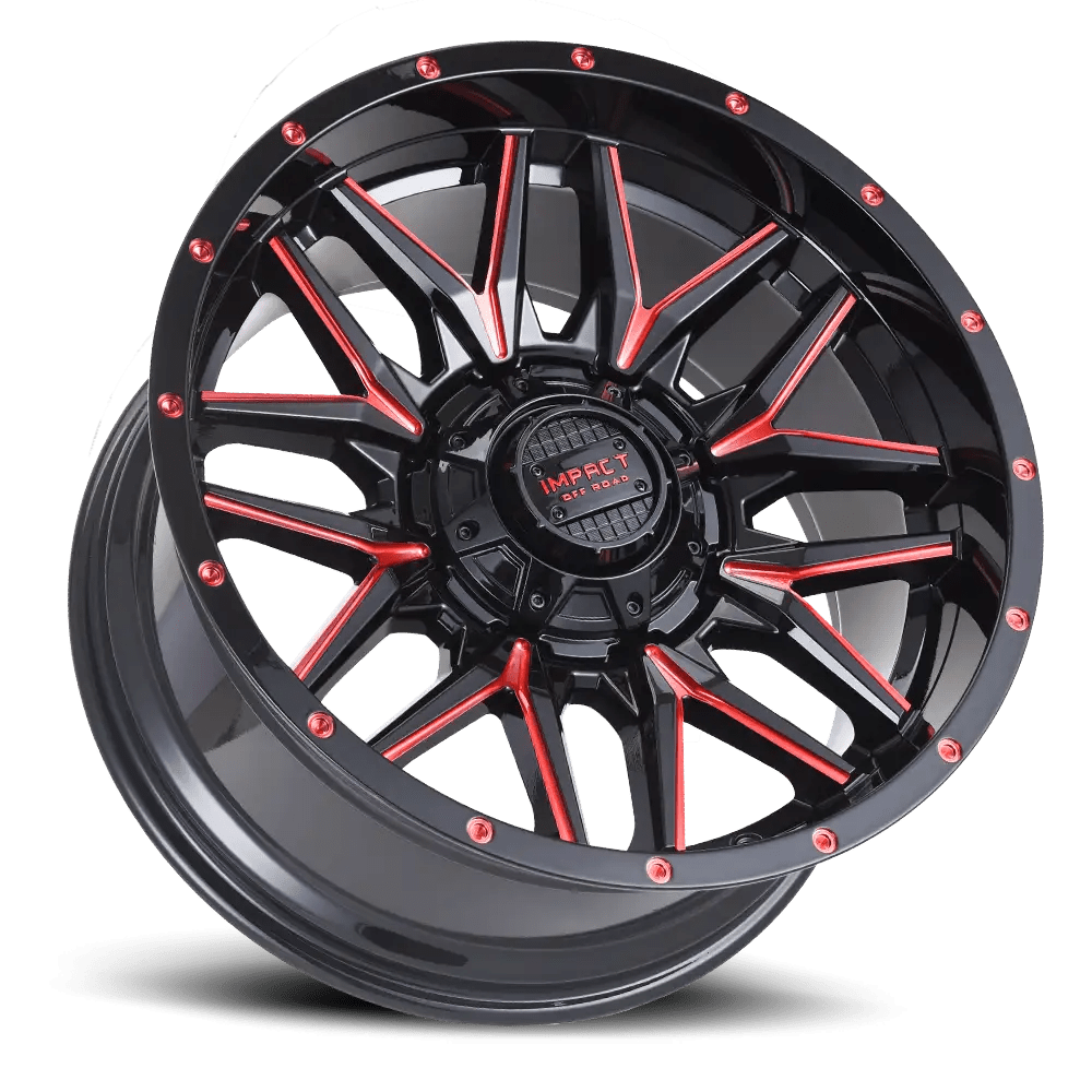 IMPACT OFF ROAD 819 20X10 6X5.5 - 6X135 PIANO BLACK W RED MILLING WINDOWS9 - Gun Hill Tire House (WTW - WHOLESALE TIRES & WHEELS)