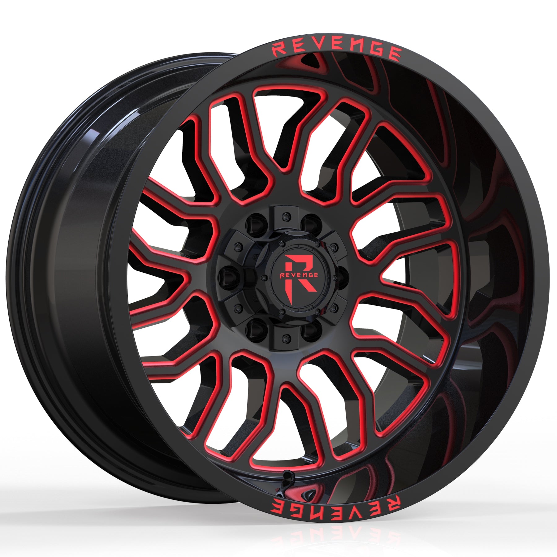 REVENGE RV - 205 20X10 5X127 / 5X139.7 BLACK AND RED MILLED - Gun Hill Tire House (WTW - WHOLESALE TIRES & WHEELS)
