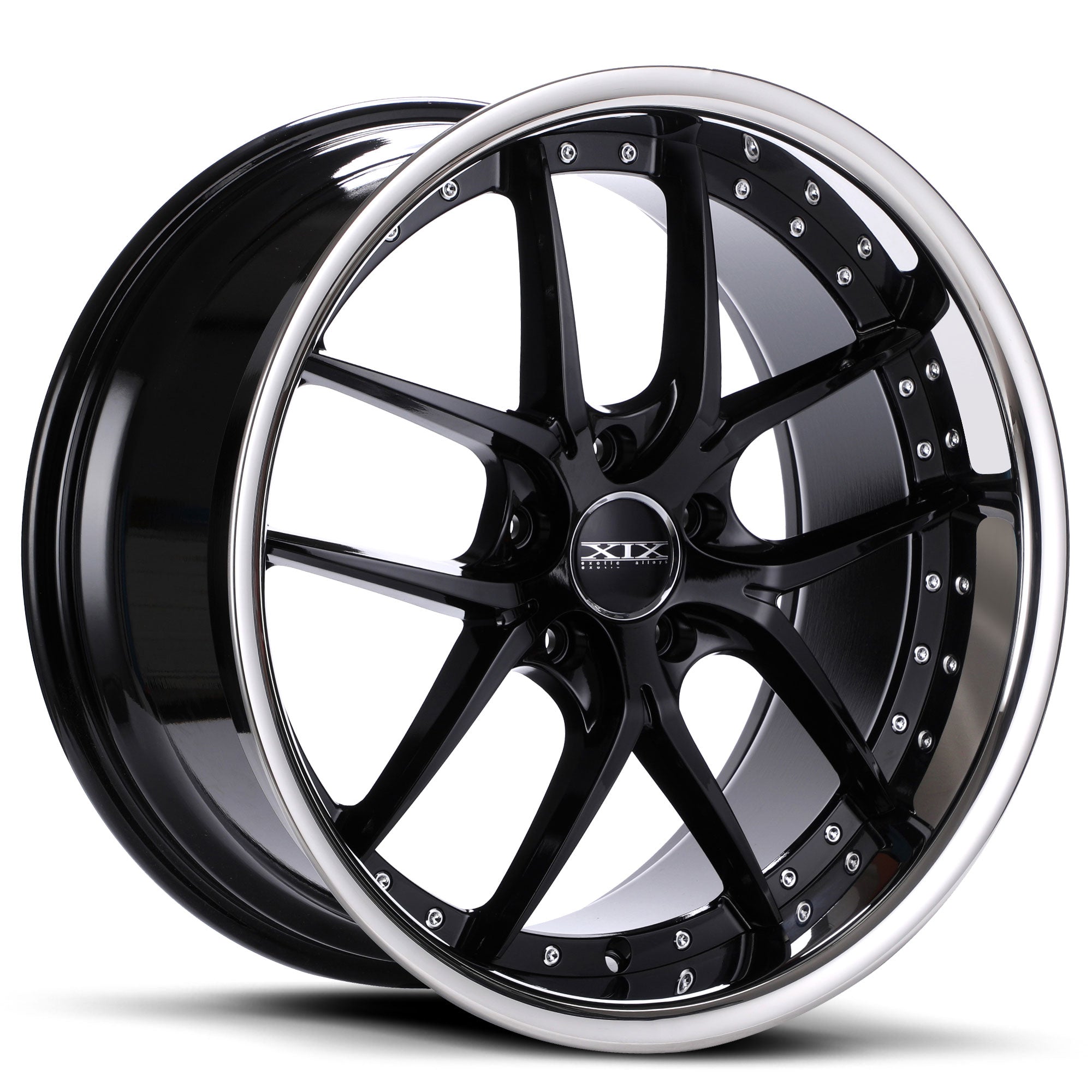 XIX X61 20X8.5 5X4.5 GLOSS BLACK WITH STAINLESS STEEL LIP - Gun Hill Tire House (WTW - WHOLESALE TIRES & WHEELS)