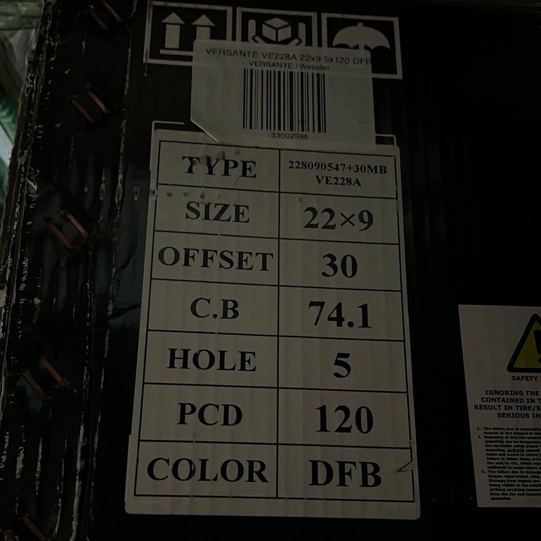 VERSANTE VE228A 22x9 5x120 DFB - Gun Hill Tire House (WTW - WHOLESALE TIRES & WHEELS)