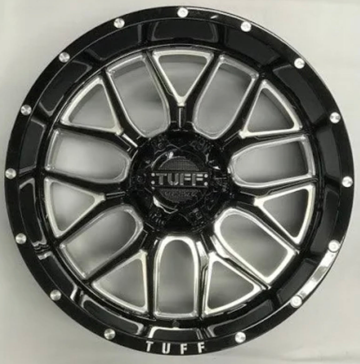 TUFF T23 18X10 5X127 - 5X5.5 GLOSS BLACK MILED SPOKES - Gun Hill Tire House (WTW - WHOLESALE TIRES & WHEELS)