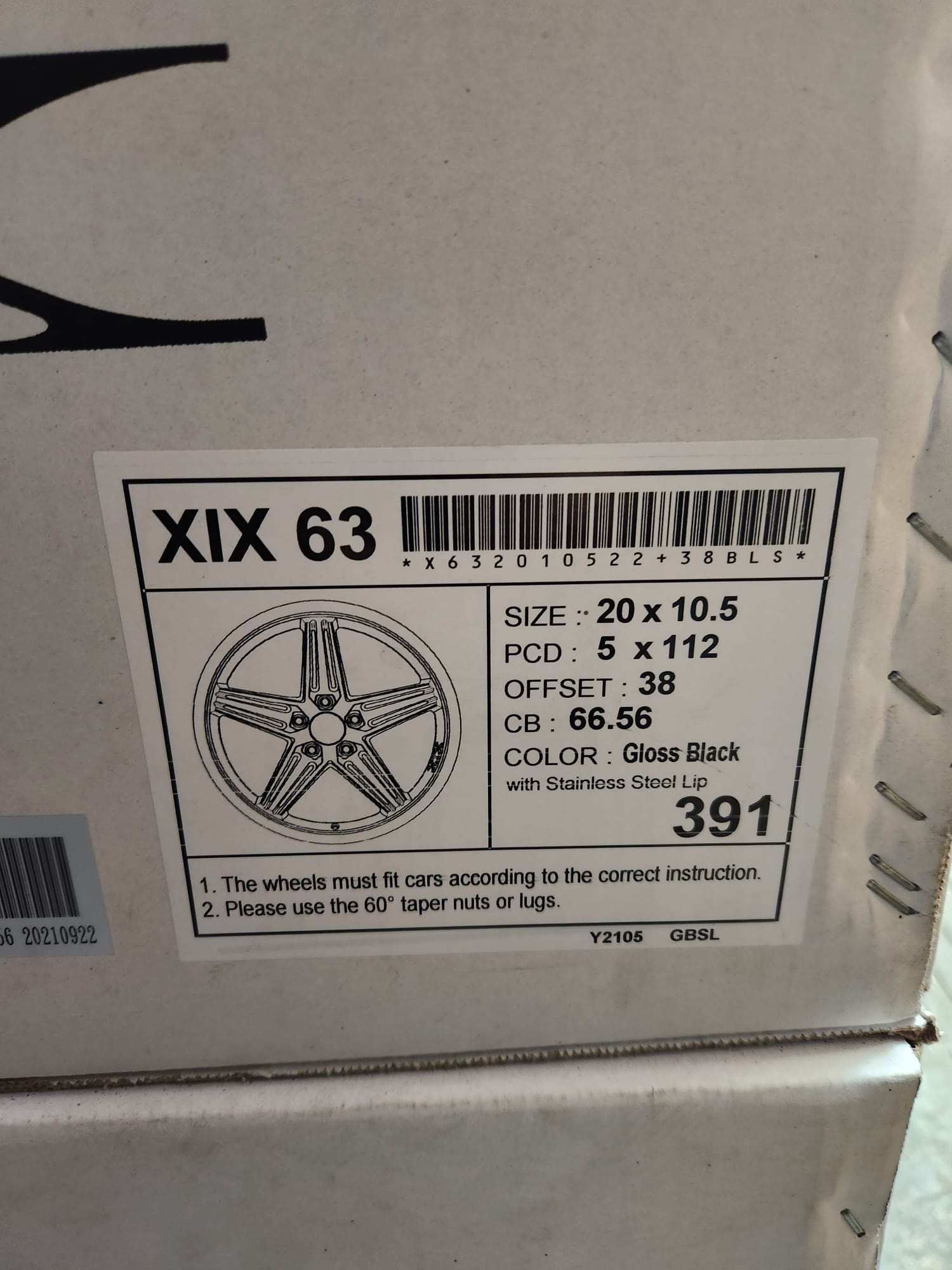 XIX X63 20x10.5 5x112 GLOSS BLACK - Gun Hill Tire House (WTW - WHOLESALE TIRES & WHEELS)