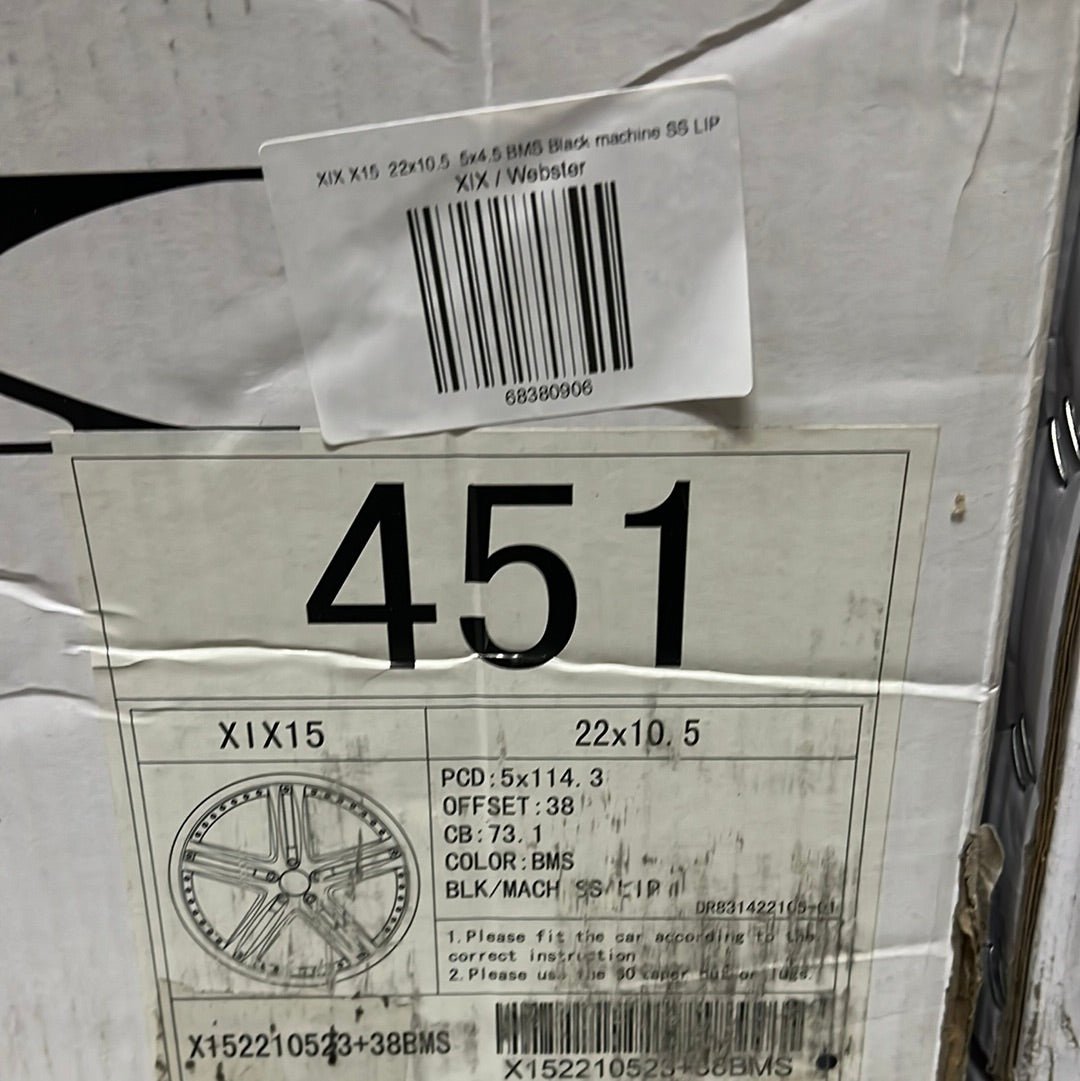 XIX X15 22x10.5 5x4.5 BMS Black machine SS LIP - Gun Hill Tire House (WTW - WHOLESALE TIRES & WHEELS)