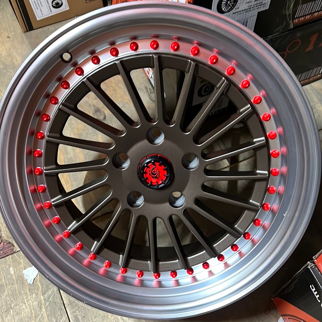 RAPIDASH RD9 18X9 5X120 MATT BRONZE POLISH LIP + RED - Gun Hill Tire House (WTW - WHOLESALE TIRES & WHEELS)