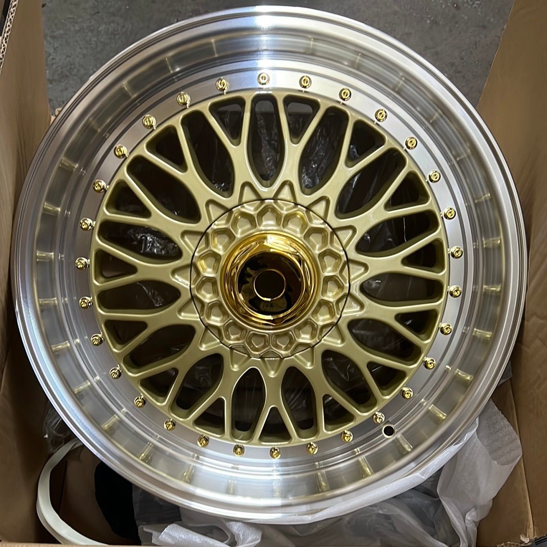 UNLEASH - WHEELS RBM1 19X9.5 5X4.5/ 5X120 GOLD FACE + MACHINE LIP GOLD RIVETS - Gun Hill Tire House (WTW - WHOLESALE TIRES & WHEELS)
