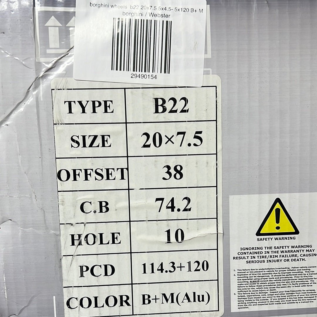 BORGHINI WHEELS B22 20X7.5 5X4.5/ 5X120 BM - Gun Hill Tire House (WTW - WHOLESALE TIRES & WHEELS)