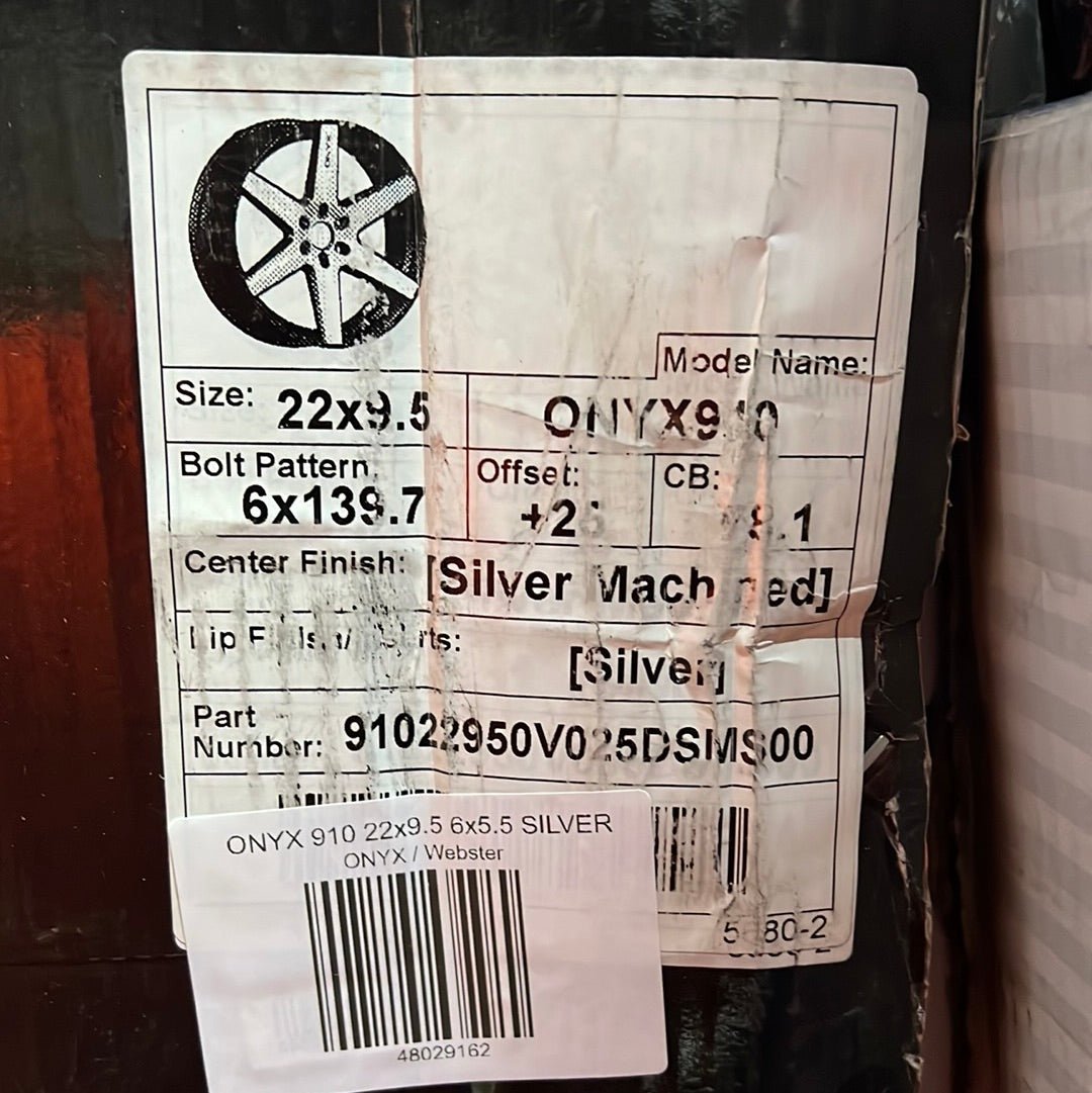 ONYX 910 22x9.5 6x5.5 SILVER - Gun Hill Tire House (WTW - WHOLESALE TIRES & WHEELS)
