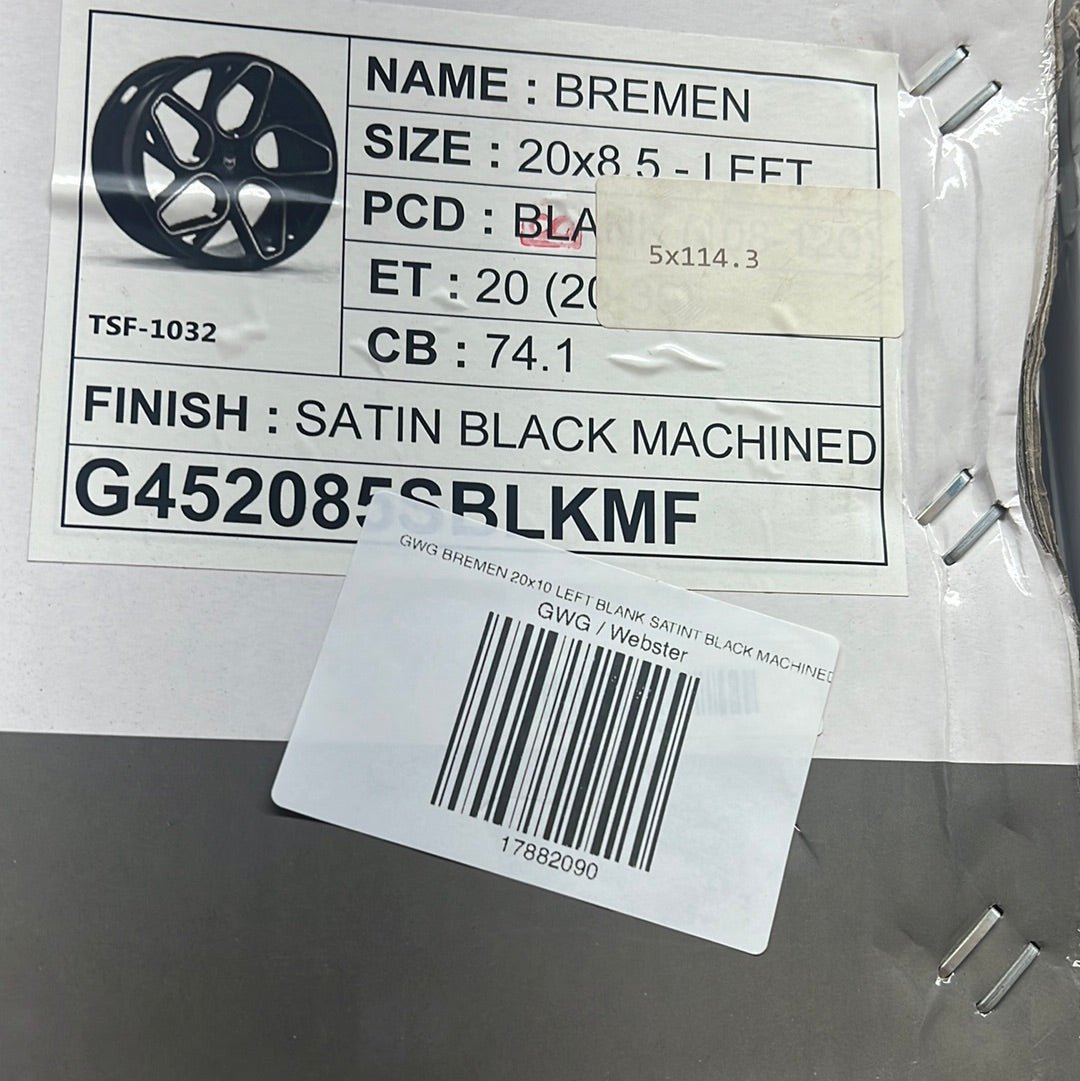 GWG BREMEN 20x10 LEFT BLANK SATINT BLACK MACHINED - Gun Hill Tire House (WTW - WHOLESALE TIRES & WHEELS)