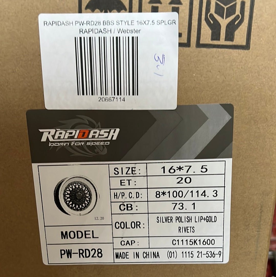 RAPIDASH PW - RD28 4x100 - 4x4.5. 16X7.5 SPLGR ET 20 - Gun Hill Tire House (WTW - WHOLESALE TIRES & WHEELS)