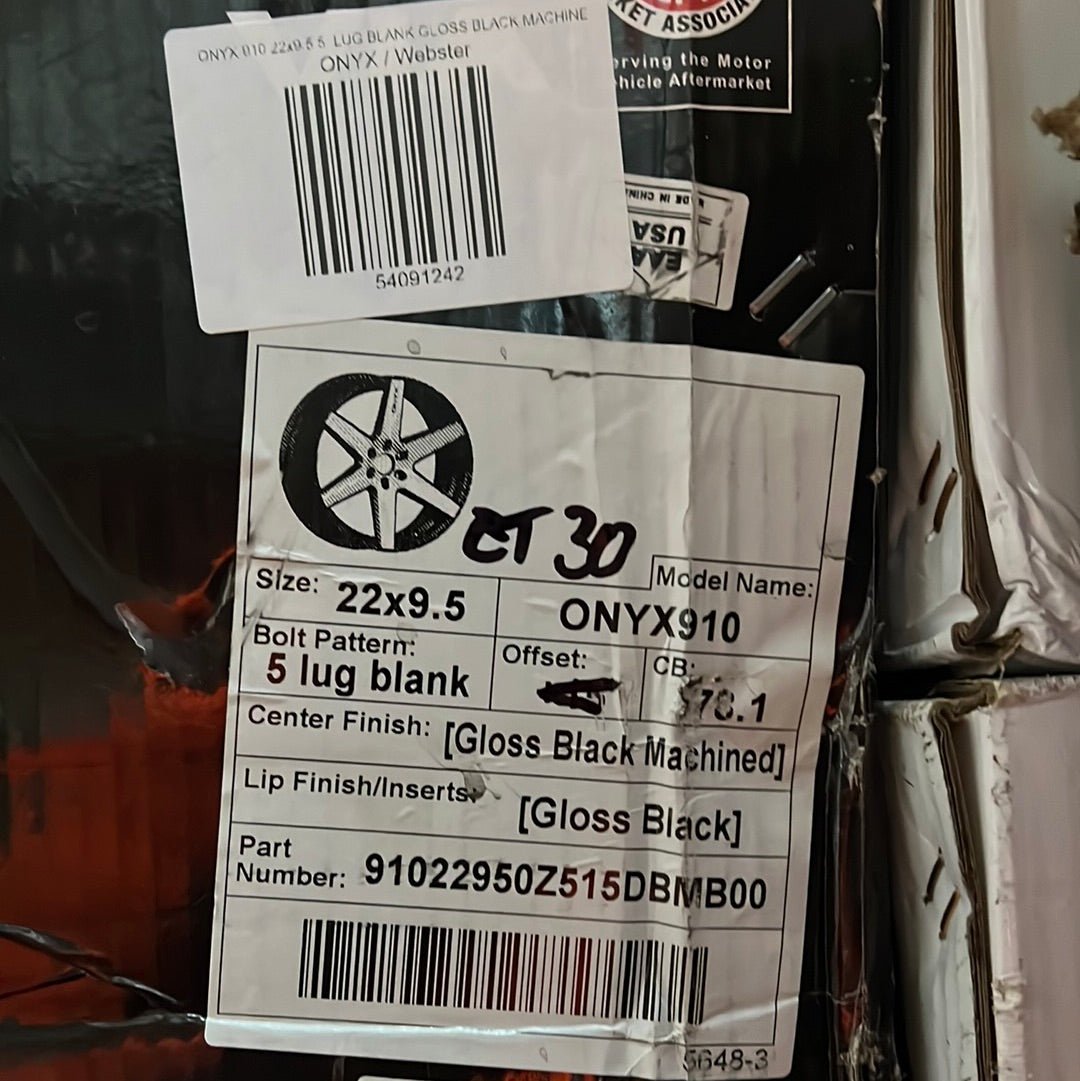 ONYX 910 22x9.5 5 LUG BLANK GLOSS BLACK MACHINE - Gun Hill Tire House (WTW - WHOLESALE TIRES & WHEELS)
