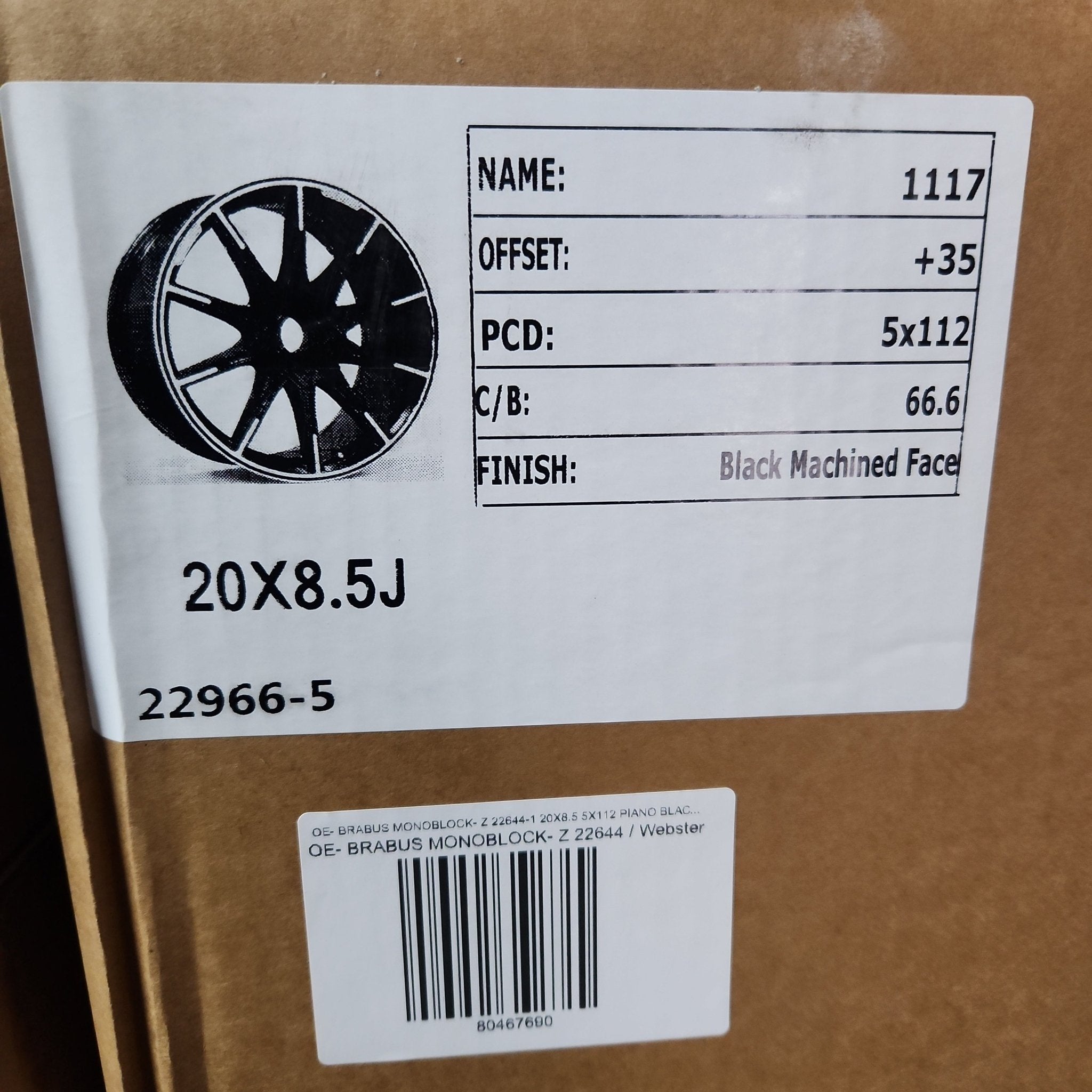 OE - BRABUS MONOBLOCK - Z 22644 - 1 20X8.5 5X112 PIANO BLACK MACHINE SPOKE - Gun Hill Tire House (WTW - WHOLESALE TIRES & WHEELS)