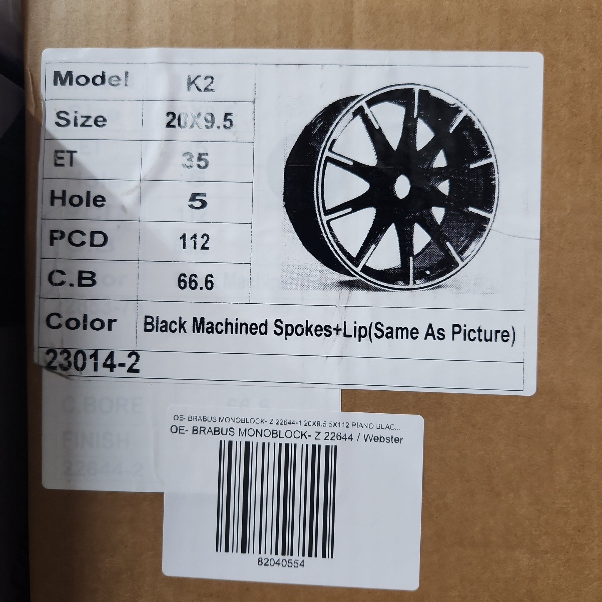 OE - BRABUS MONOBLOCK - Z 22644 - 1 20X9.5 5X112 PIANO BLACK MACHINE SPOKE - Gun Hill Tire House (WTW - WHOLESALE TIRES & WHEELS)