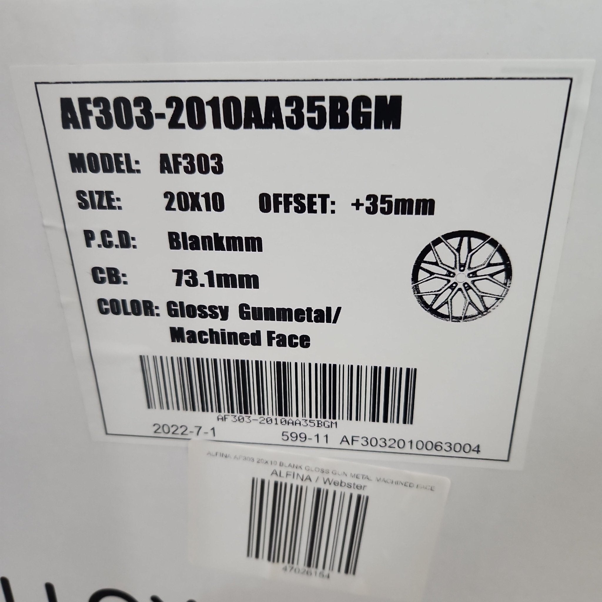 ALFINA AF303 20X10 BLANK GLOSS GUN METAL MACHINED FACE - Gun Hill Tire House (WTW - WHOLESALE TIRES & WHEELS)