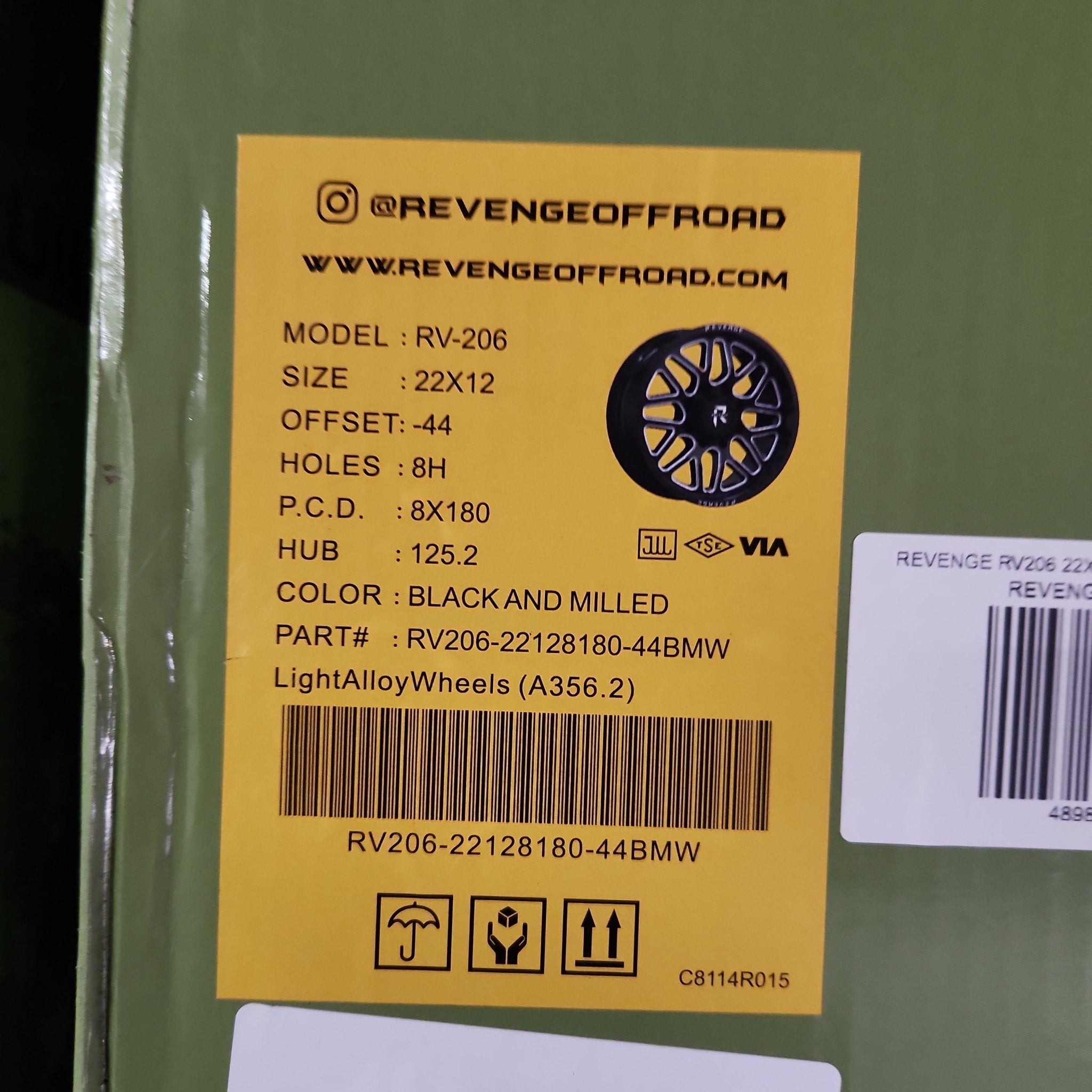 REVENGE RV - 206 22X12 8X180 BLACK MILLED - Gun Hill Tire House (WTW - WHOLESALE TIRES & WHEELS)