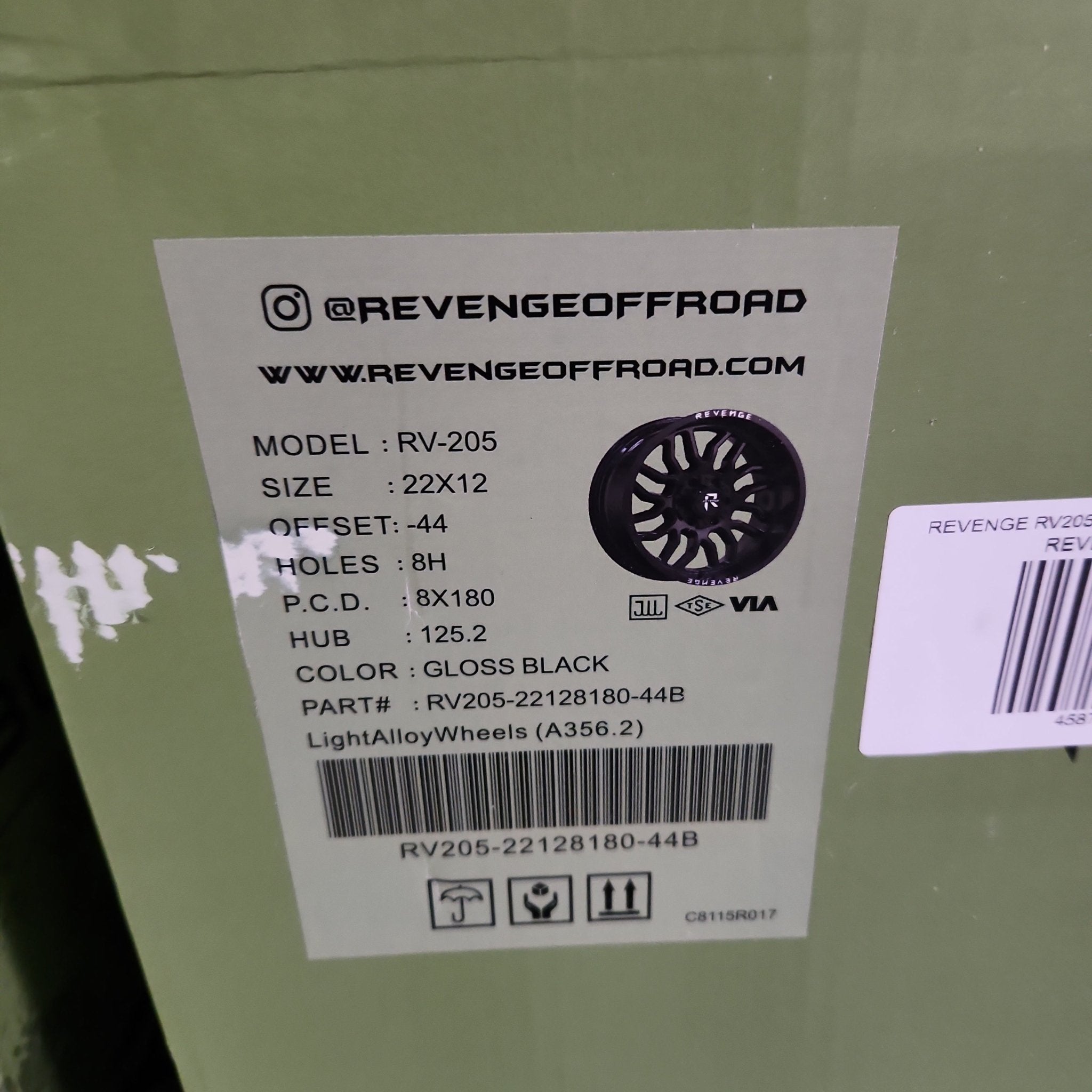 REVENGE RV - 205 22x12 8x180 GLOSS BLACK - Gun Hill Tire House (WTW - WHOLESALE TIRES & WHEELS)