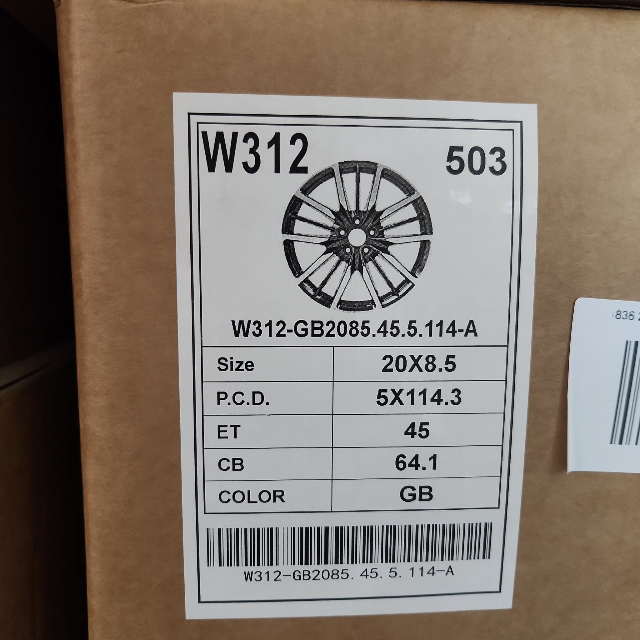 W312 1836 20X8.5 5X114.3 GLOSS BLACK - Gun Hill Tire House (WTW - WHOLESALE TIRES & WHEELS)