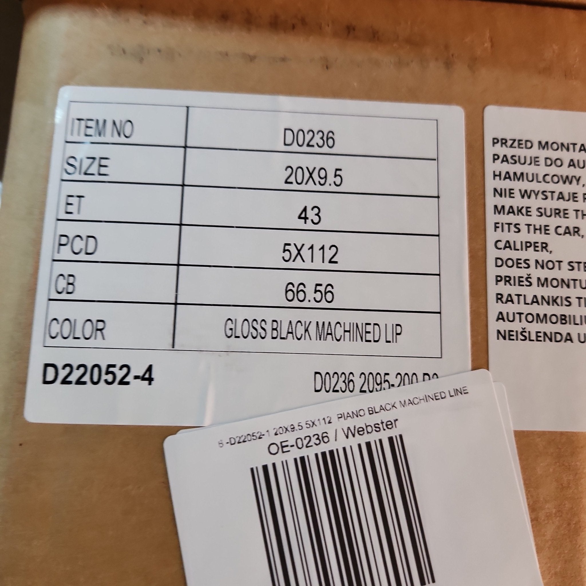 OE - 0236 - D22052 - 1 20X9.5 5X112 PIANO BLACK MACHINED LINE - Gun Hill Tire House (WTW - WHOLESALE TIRES & WHEELS)