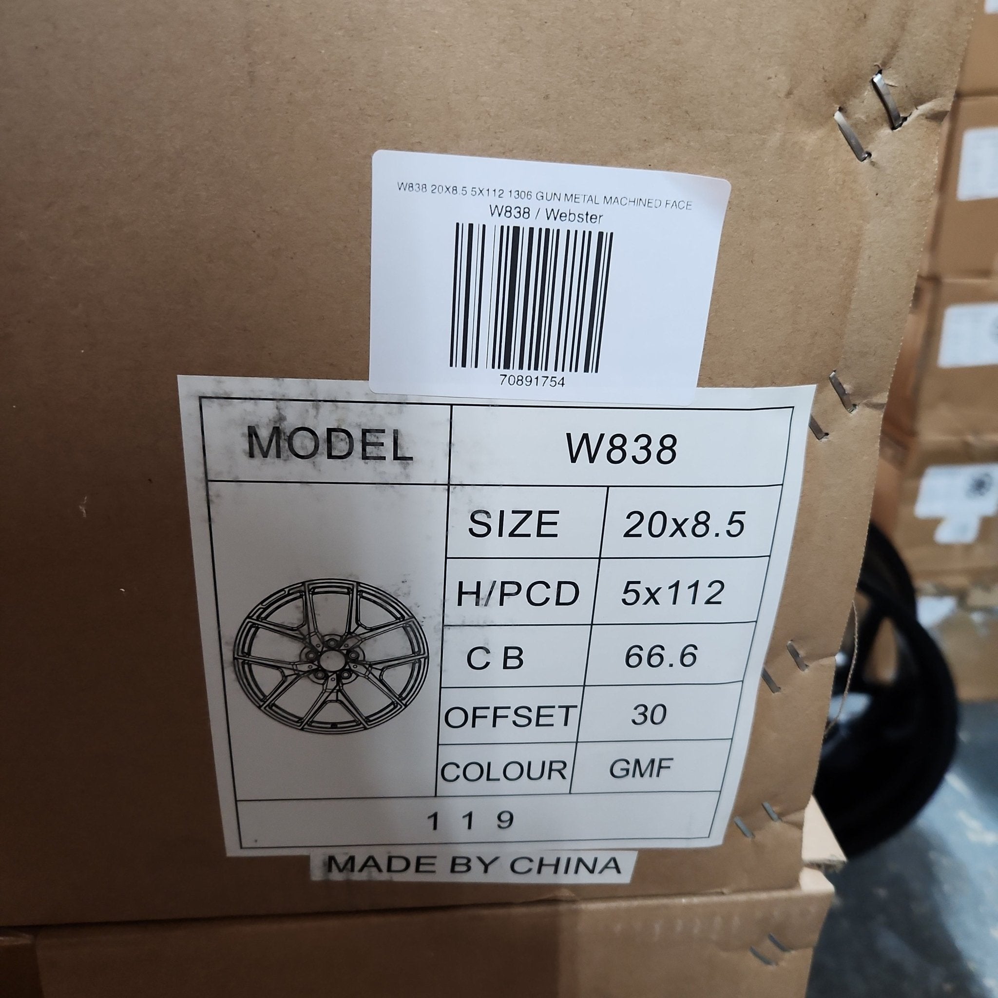 W838 20X8.5 5X112 1306 GUN METAL MACHINED FACE - Gun Hill Tire House (WTW - WHOLESALE TIRES & WHEELS)