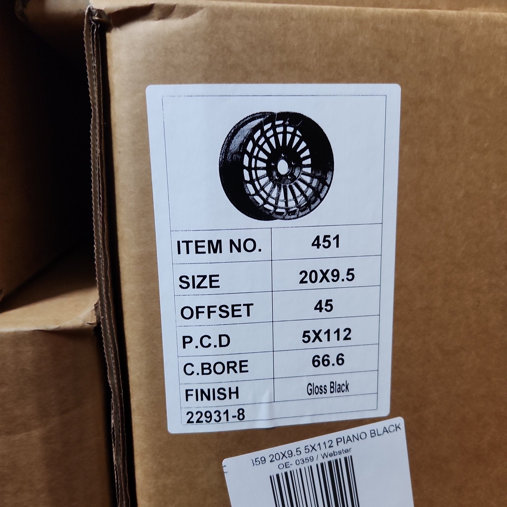 OE - 0359 20X9.5 5X112 PIANO BLACK - Gun Hill Tire House (WTW - WHOLESALE TIRES & WHEELS)