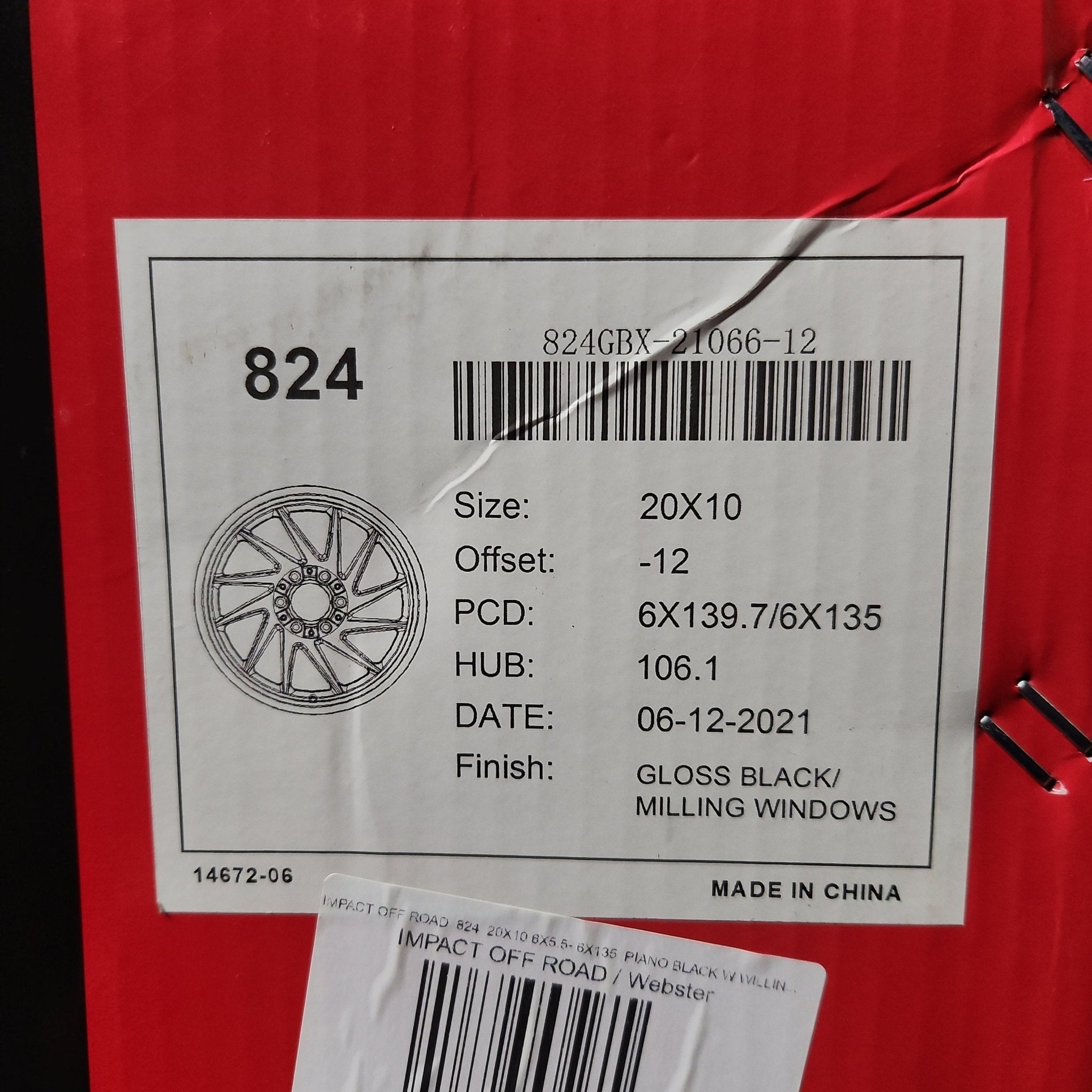 IMPACT OFF ROAD 824 20X10 6X5.5 - 6X135 PIANO BLACK W WILLING WINDOWS - Gun Hill Tire House (WTW - WHOLESALE TIRES & WHEELS)