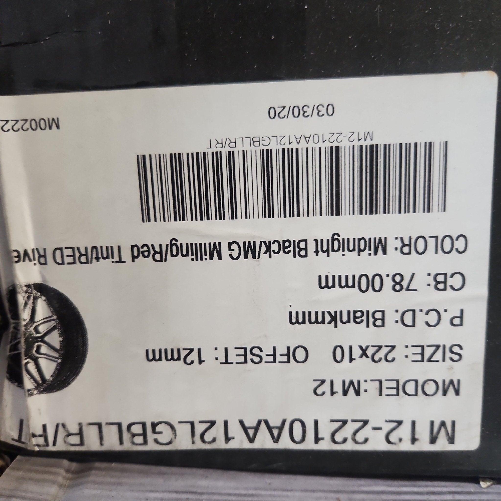 M12 22X10 BLANKMM MIDNIGHT BLACK MG RED TINT RED RIVETS - Gun Hill Tire House (WTW - WHOLESALE TIRES & WHEELS)